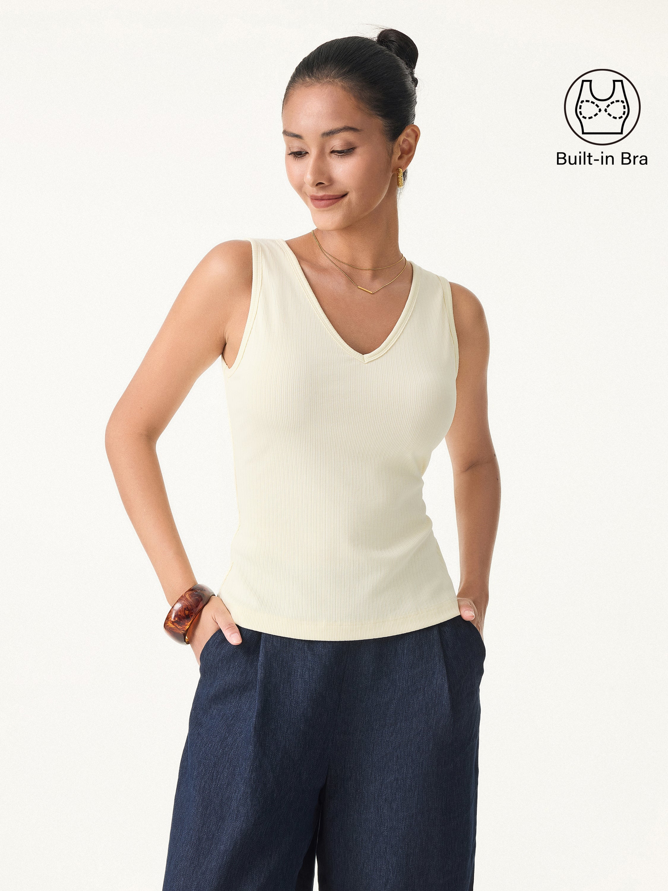 Pointelle V-neck Sleeveless Bra Tank