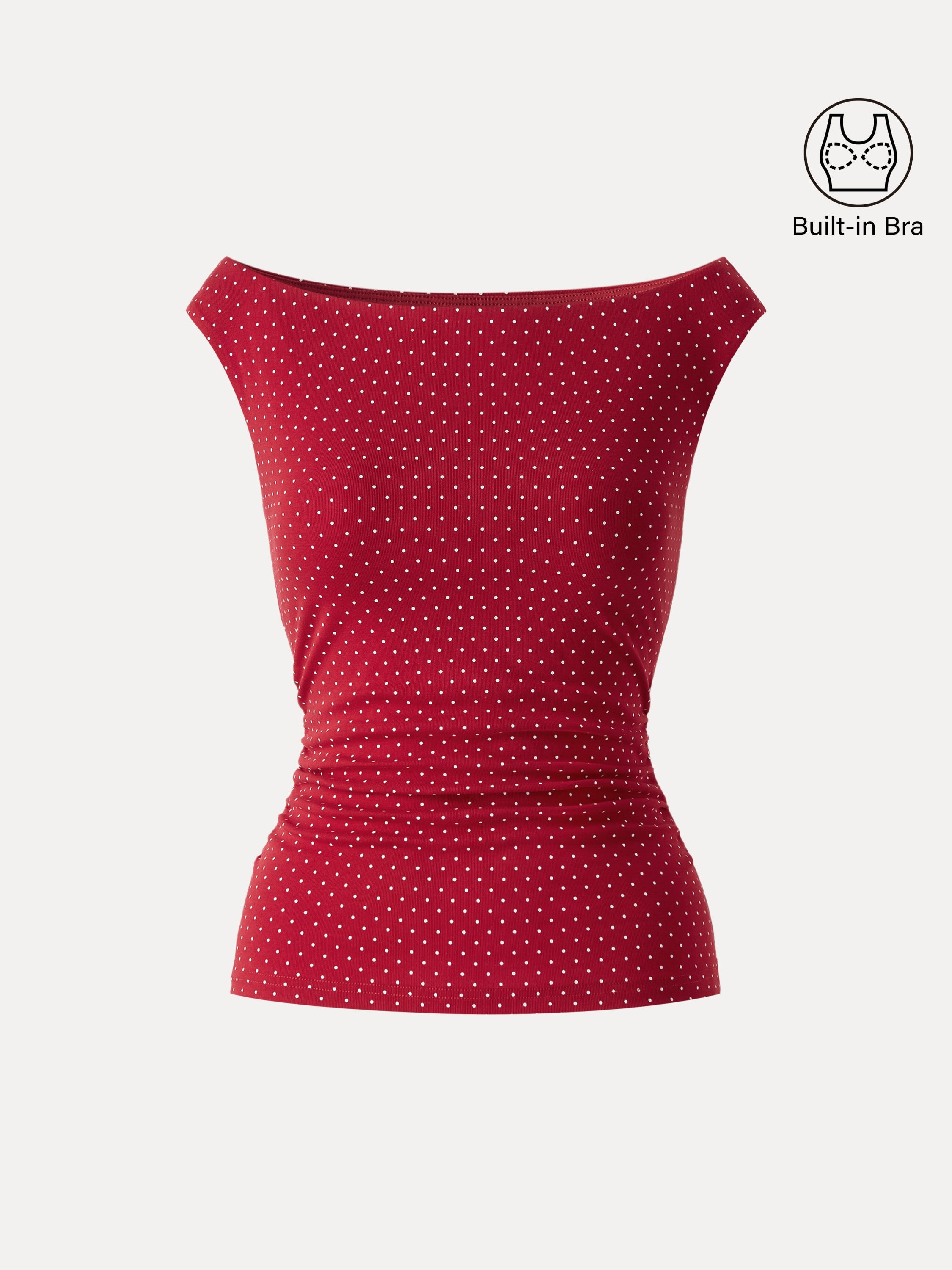 Stretch Cotton Polka Dot Boatneck Ruched Bra Top Limited Edition