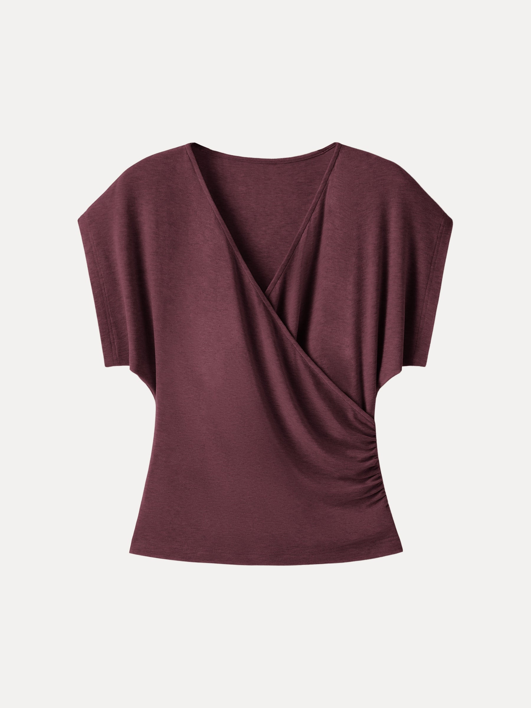 Summer Lyocell Wool Suprlice Ruched Short Sleeve Top