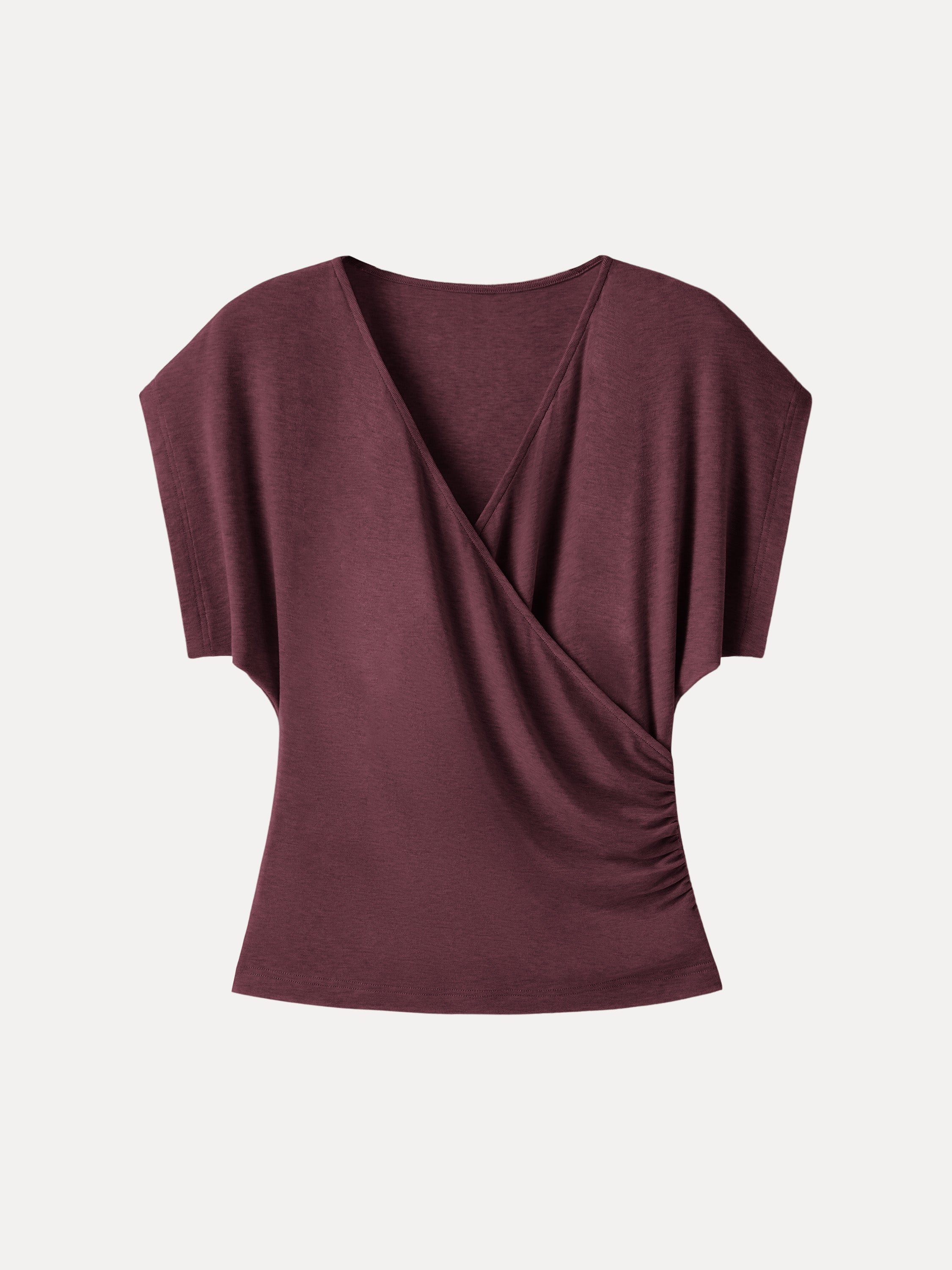 Summer Lyocell Wool Suprlice Ruched Short Sleeve Top