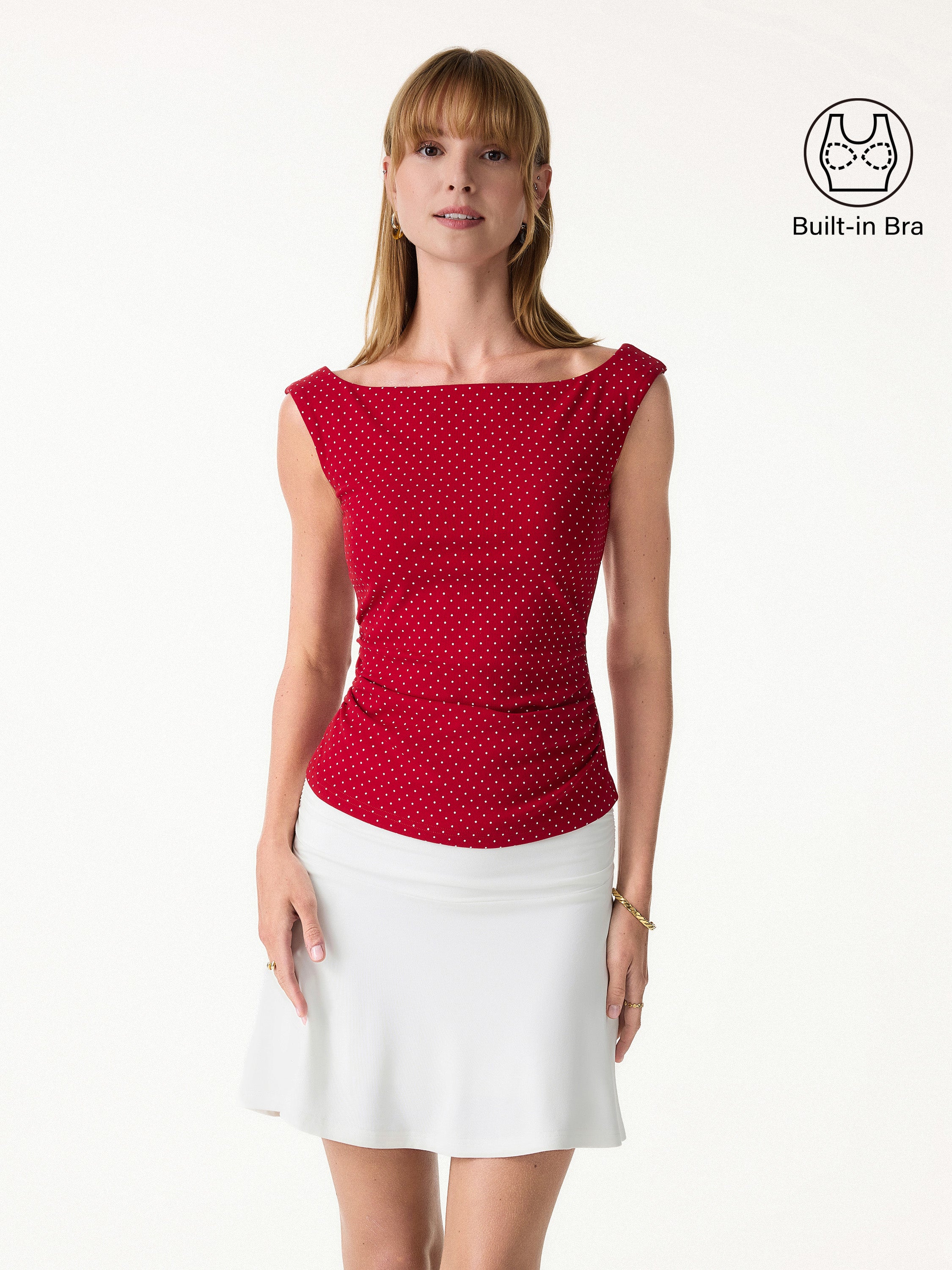 Stretch Cotton Polka Dot Boatneck Ruched Bra Top Limited Edition