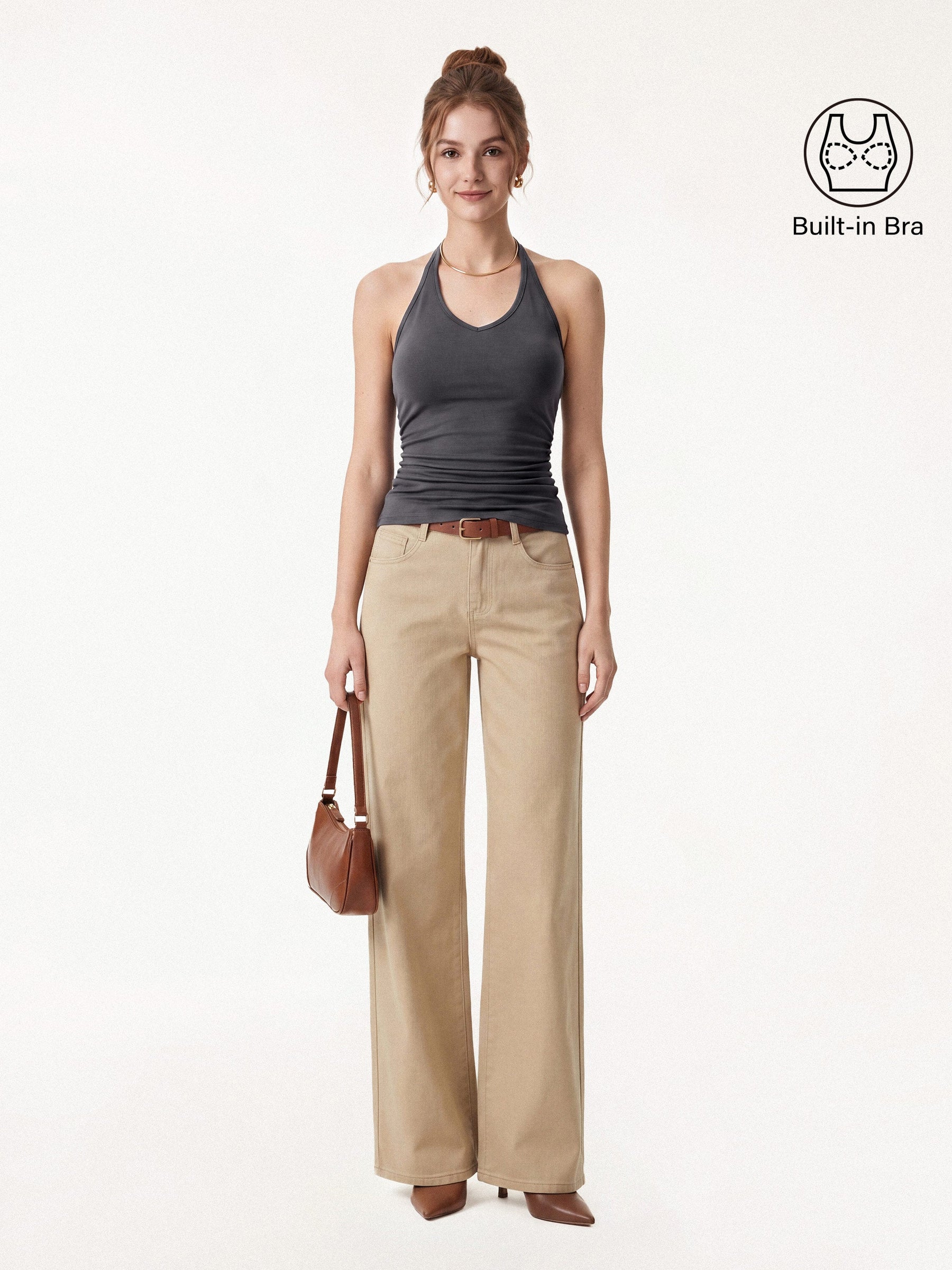 Modal Halter Neck Open Back Ruched Bra Top