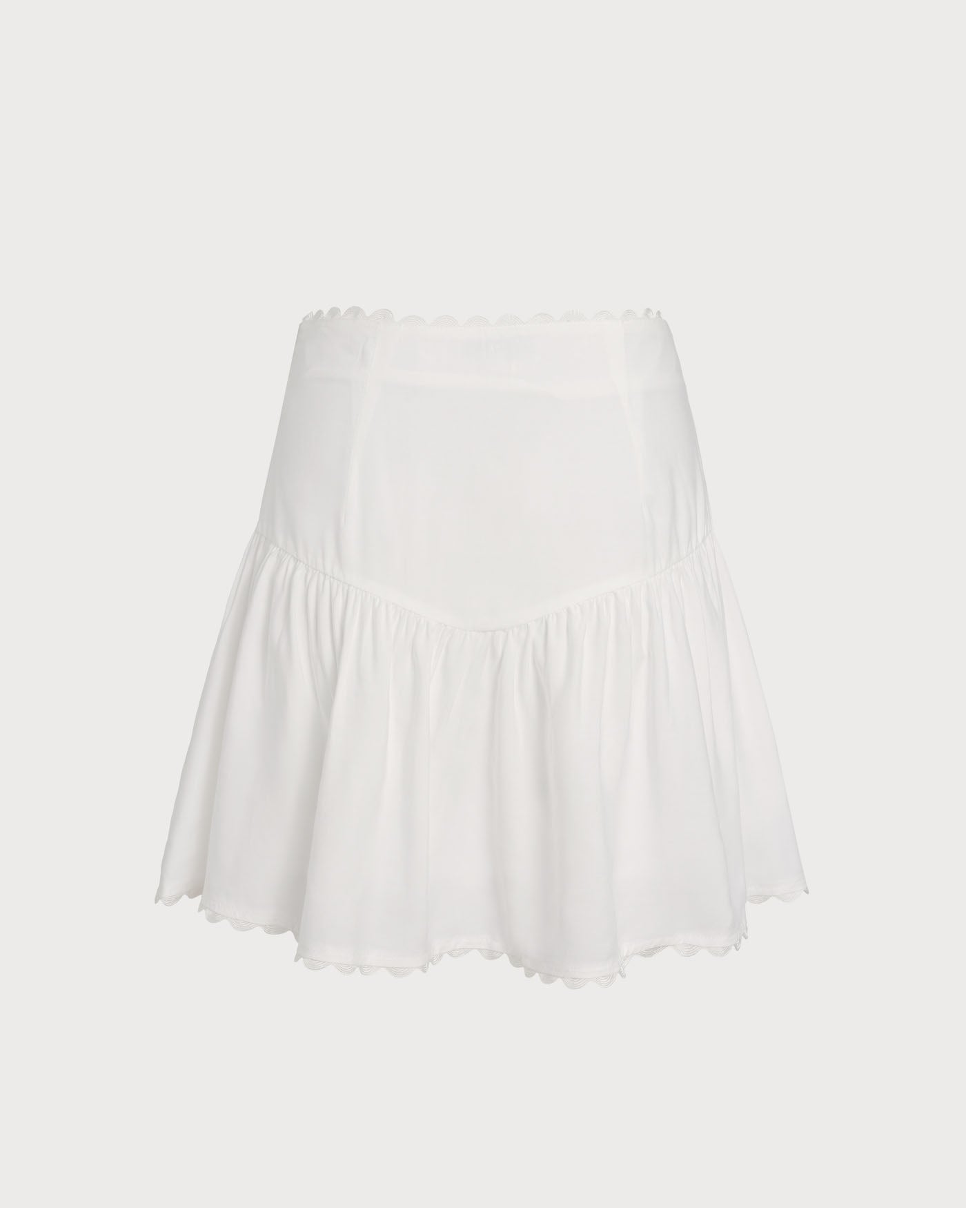 White Button Ruched Mini Skirt