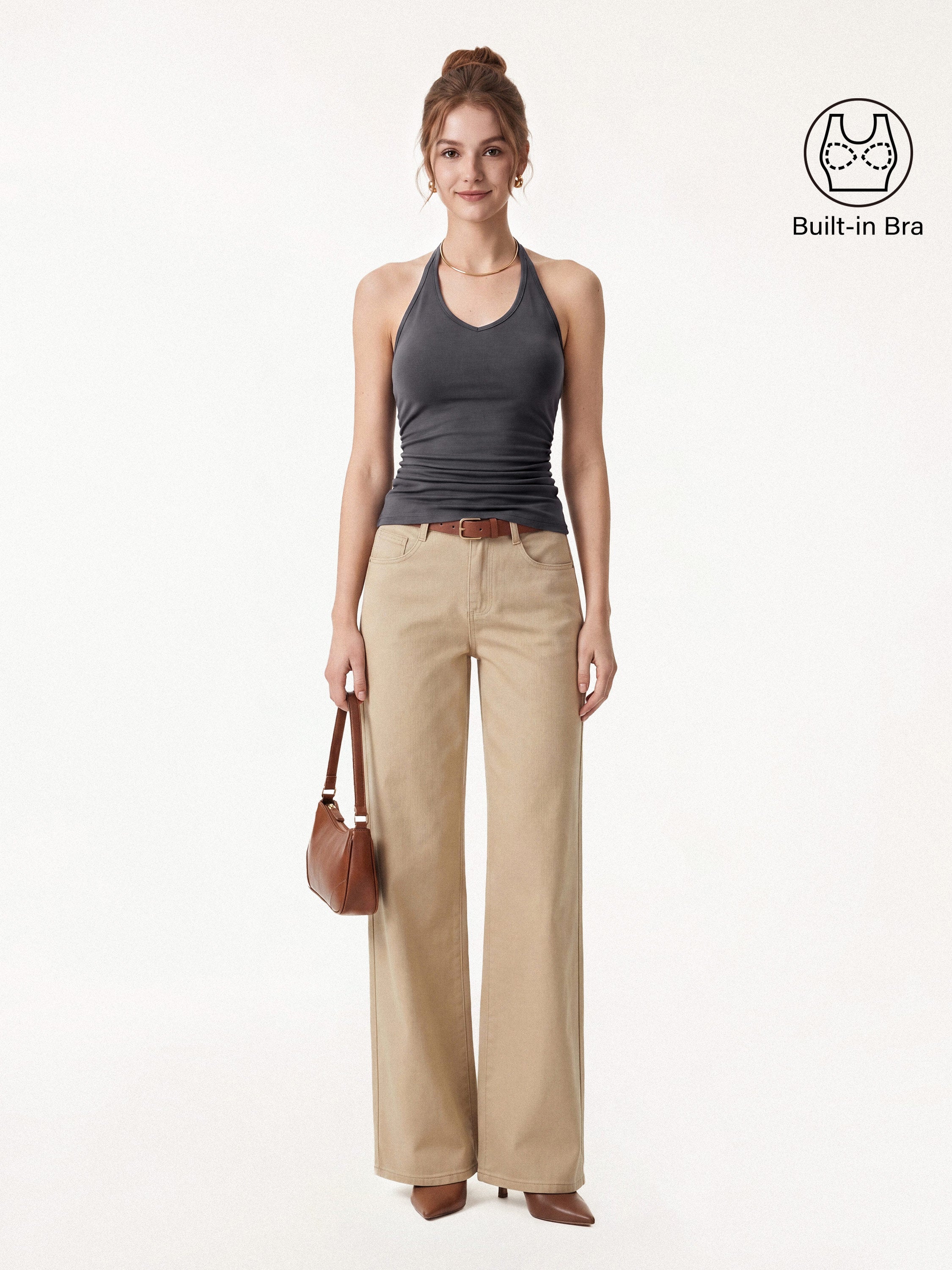 Modal Halter Neck Open Back Ruched Bra Top