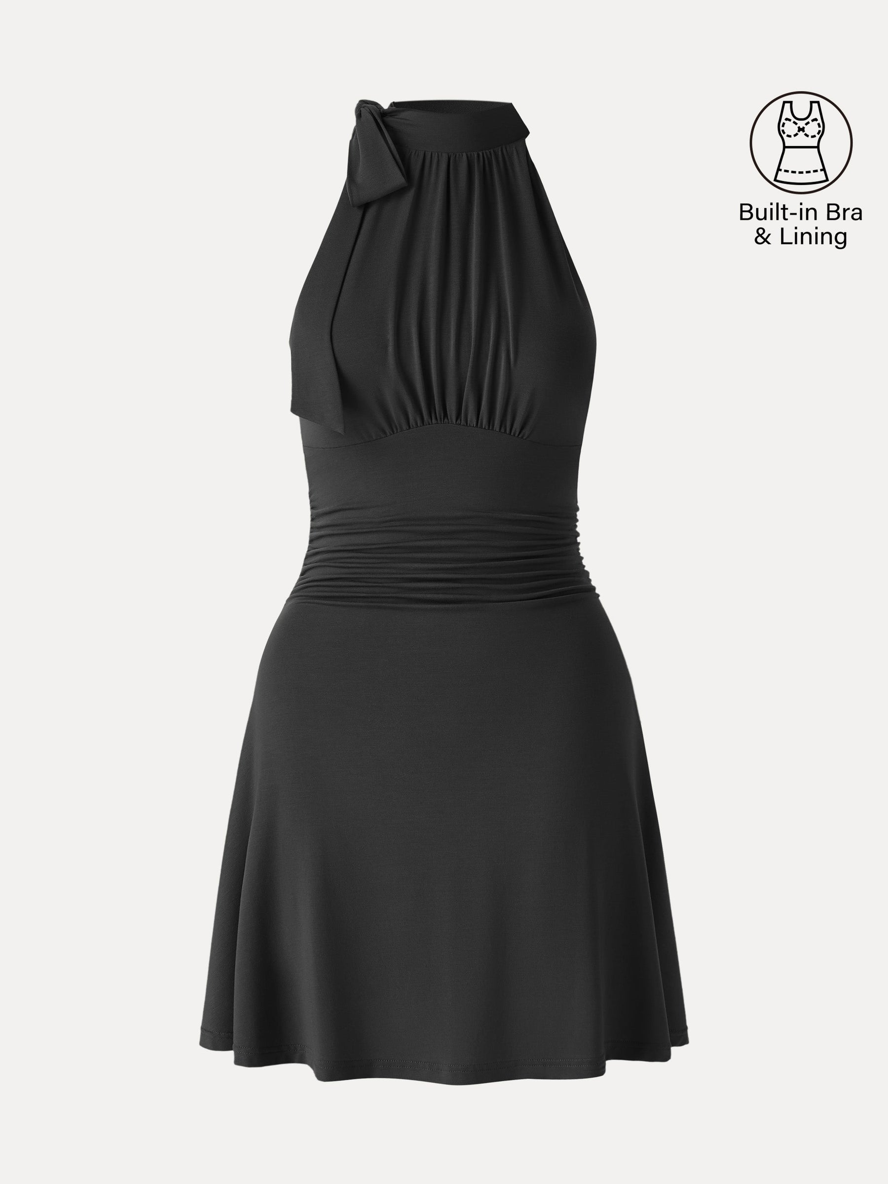 Milky Matte Mockneck Bow Tie Ruched Mini Bra Dress