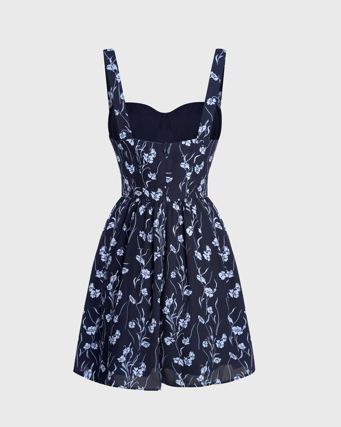 Navy Sweetheart Neck Floral Mini Dress