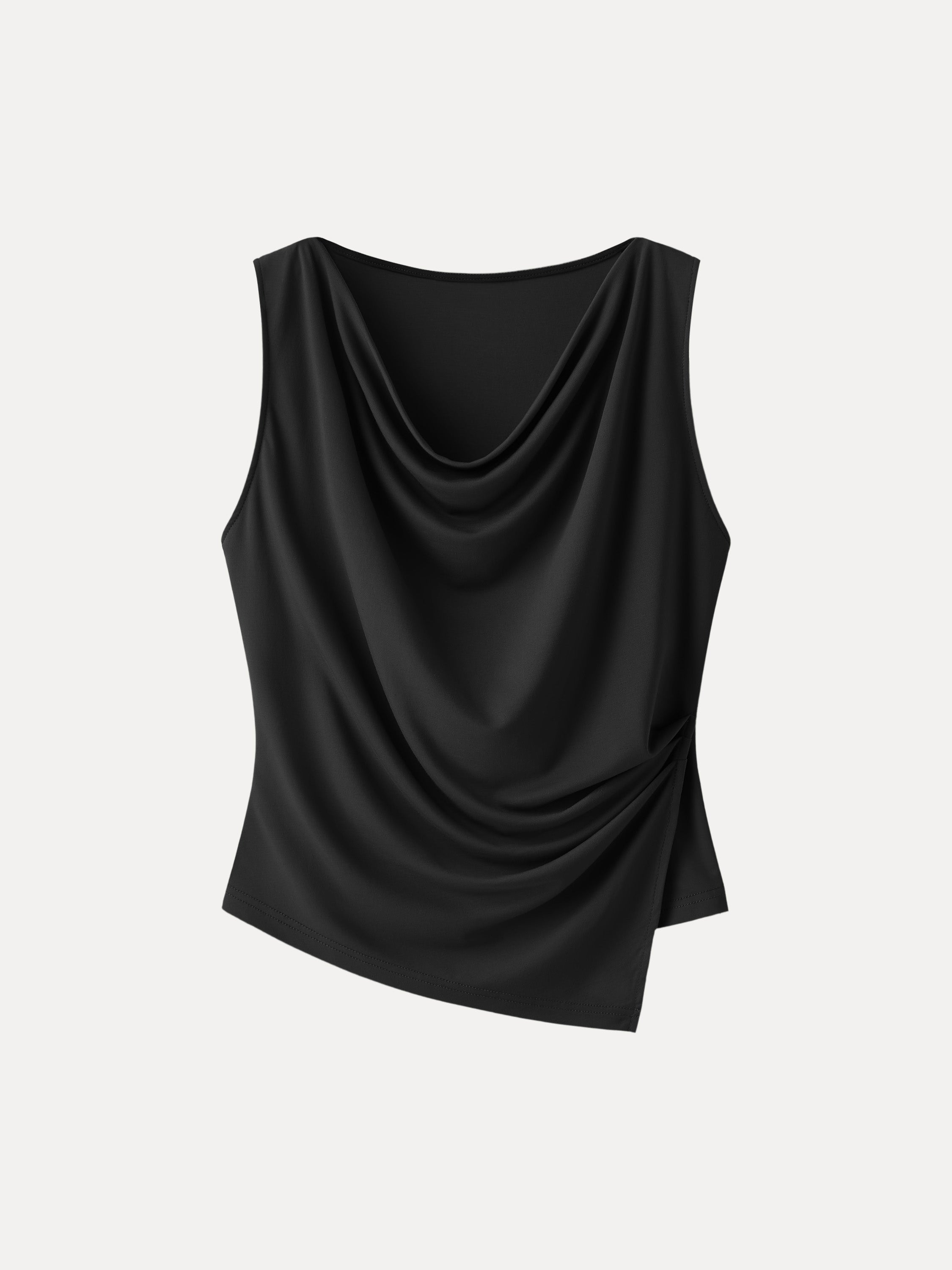 Cowl Neck Asymmetrical Tucked Sleeveless Top