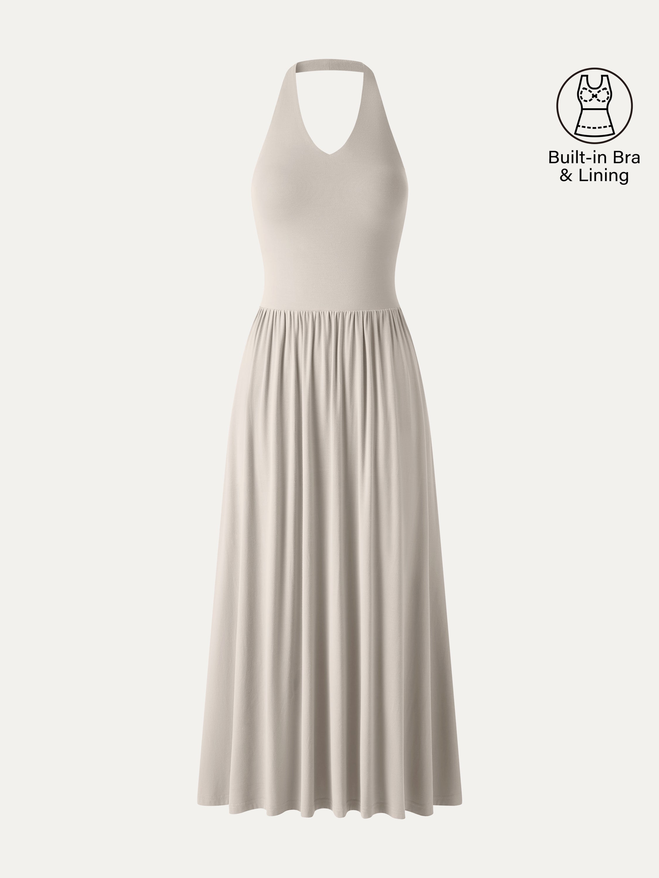 SkinKiss Halter Ruched Midi Bra Dress with Pockets