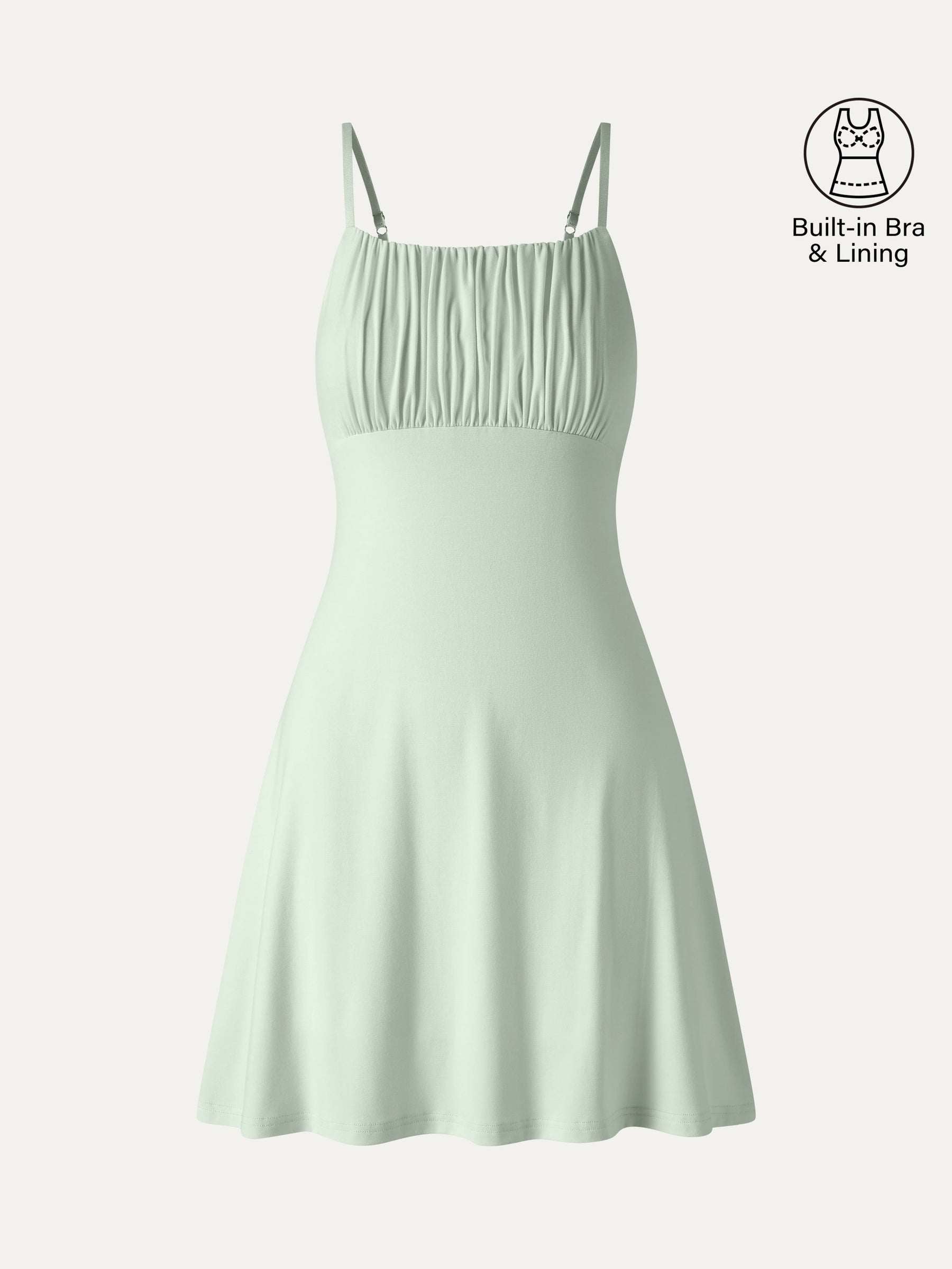 Matte Smooth Square Neck Ruched Spaghetti Mini Bra Dress
