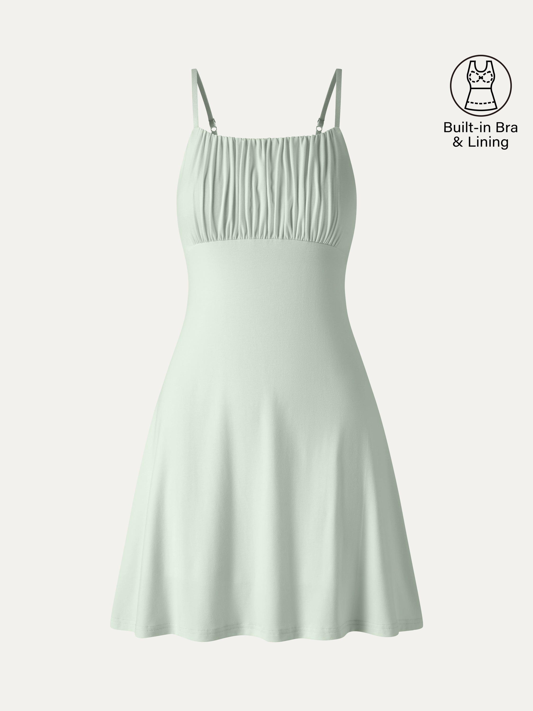 Matte Smooth Square Neck Ruched Spaghetti Mini Bra Dress
