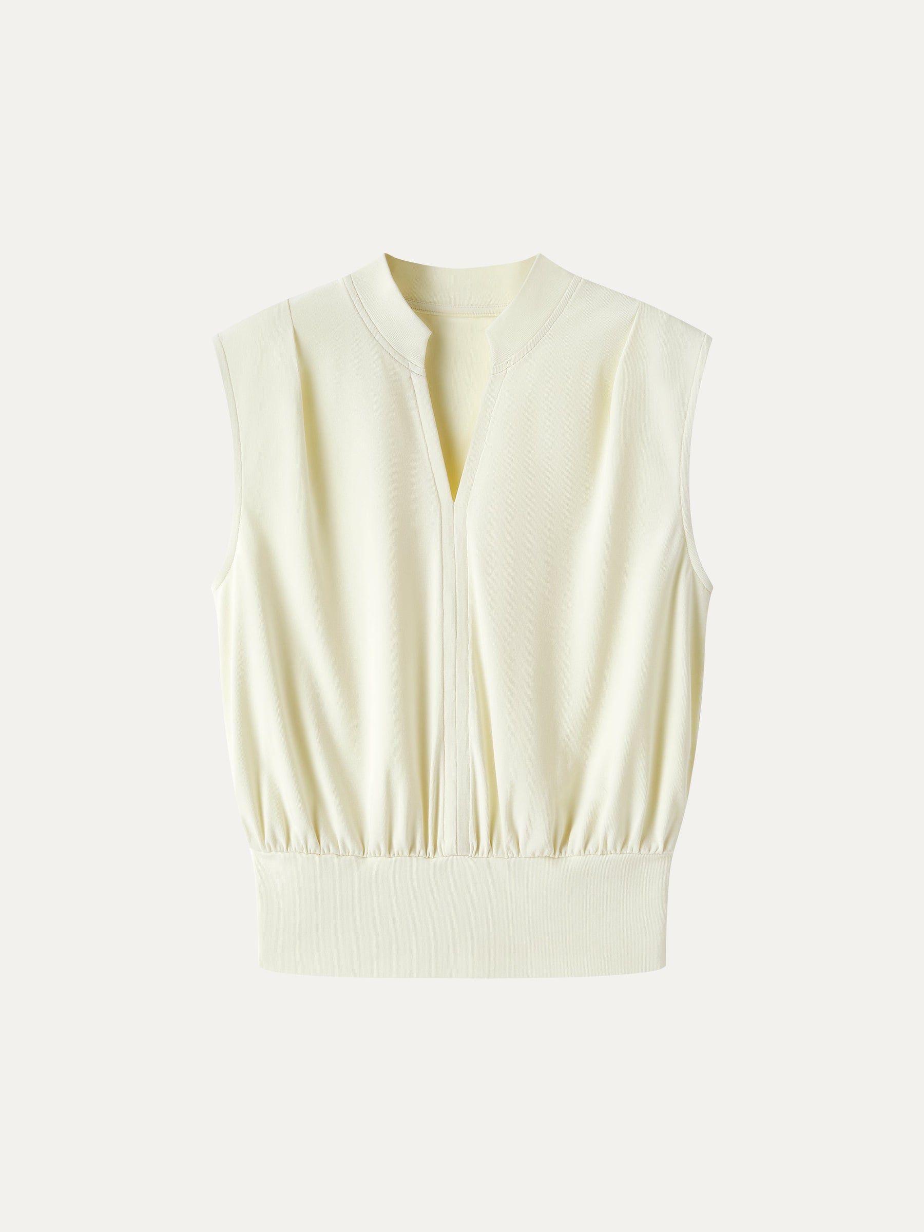 Cotton-Viscose V-neck Stand Collar Sleeveless Top