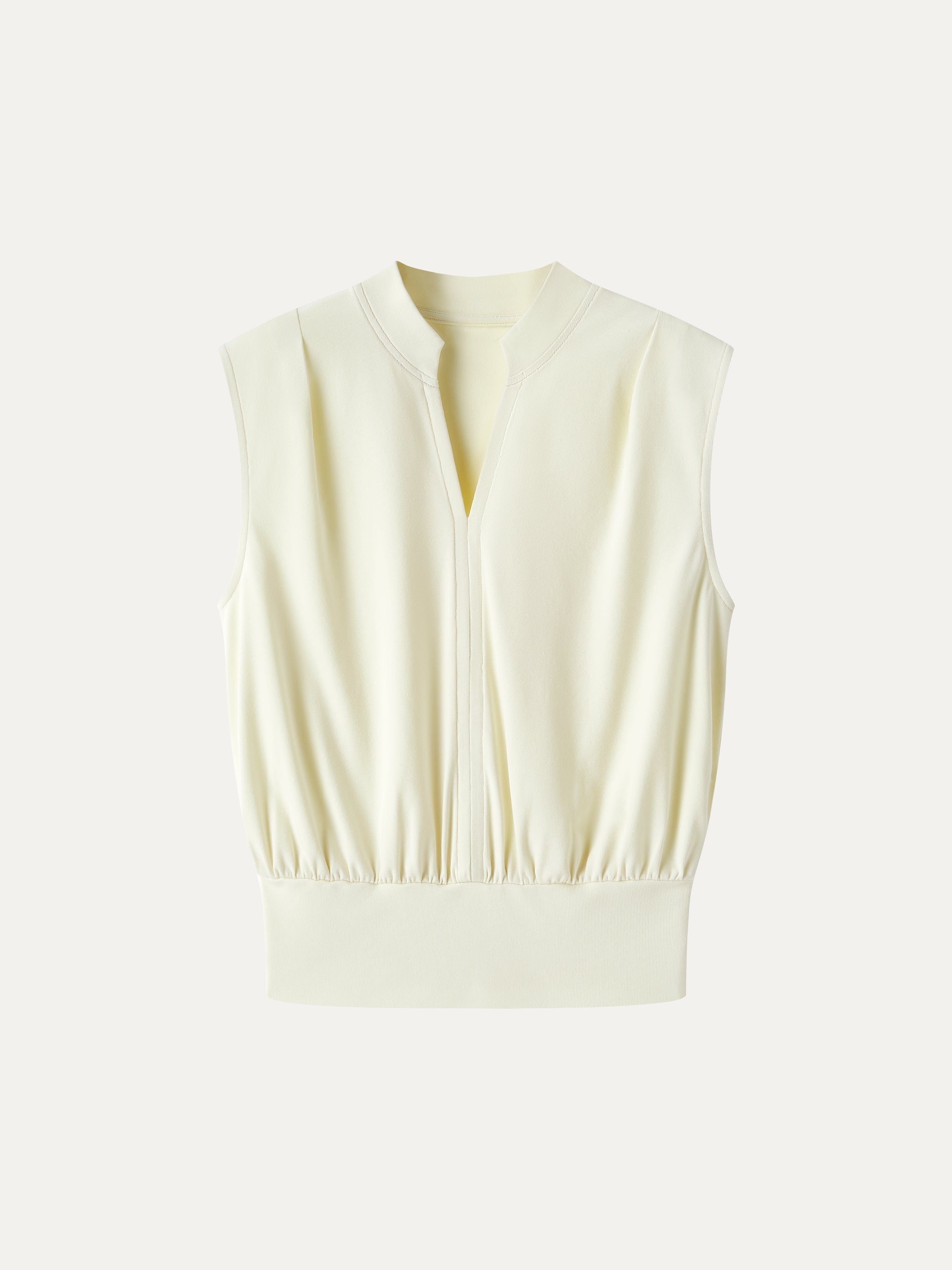 Cotton-Viscose V-neck Stand Collar Sleeveless Top