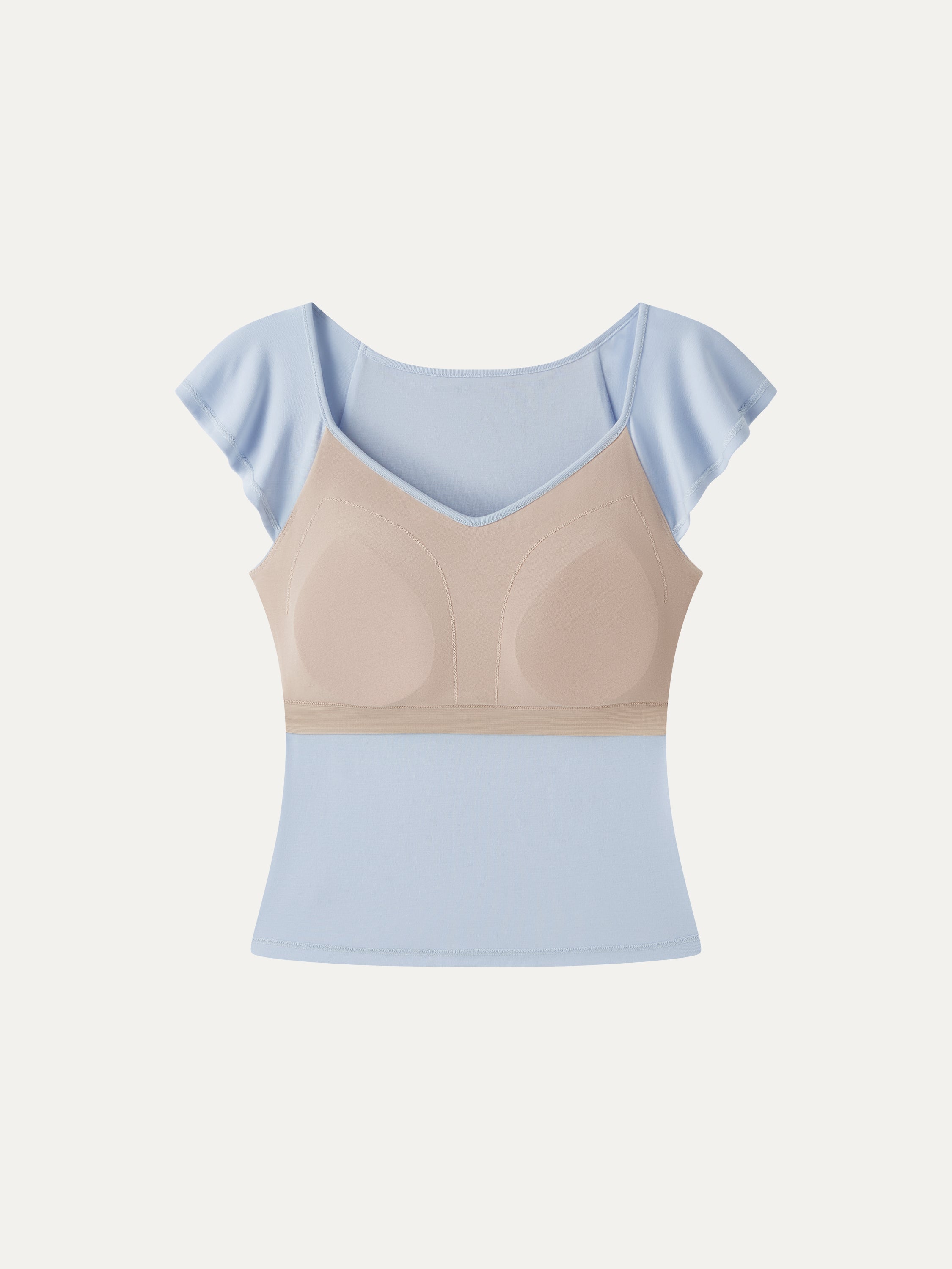 Matte Smooth Diamond Neck Flutter Sleeve Bra Top