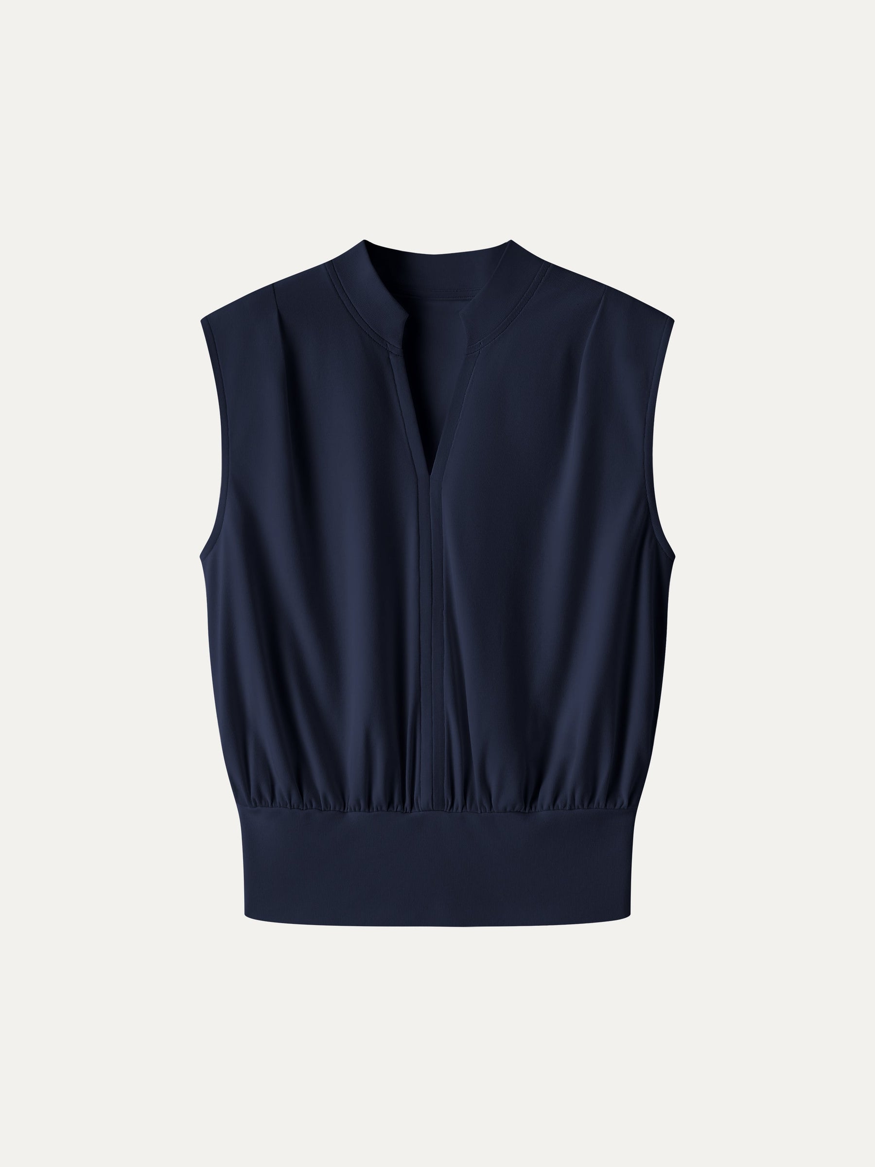 Cotton-Viscose V-neck Stand Collar Sleeveless Top