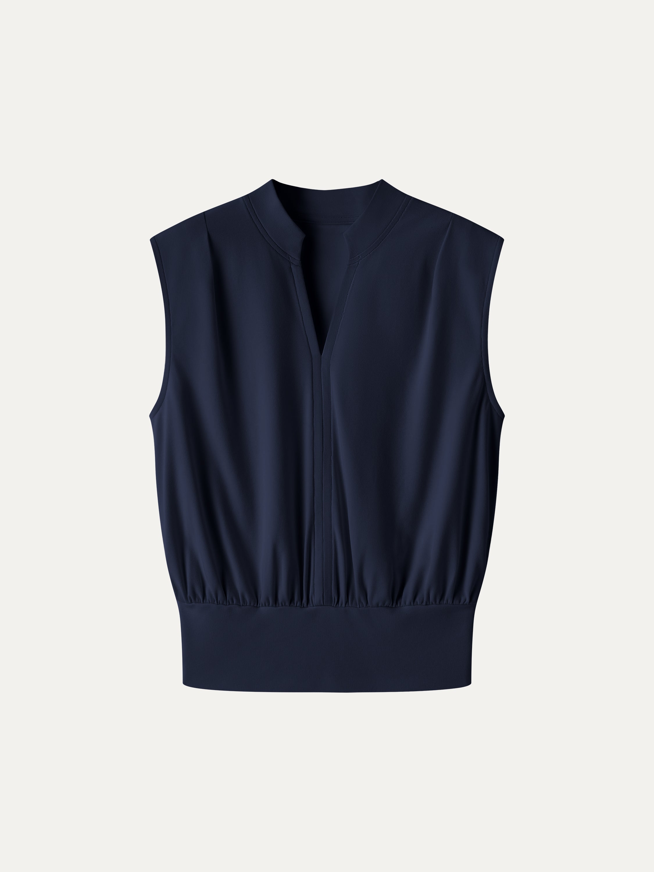 Cotton-Viscose V-neck Stand Collar Sleeveless Top