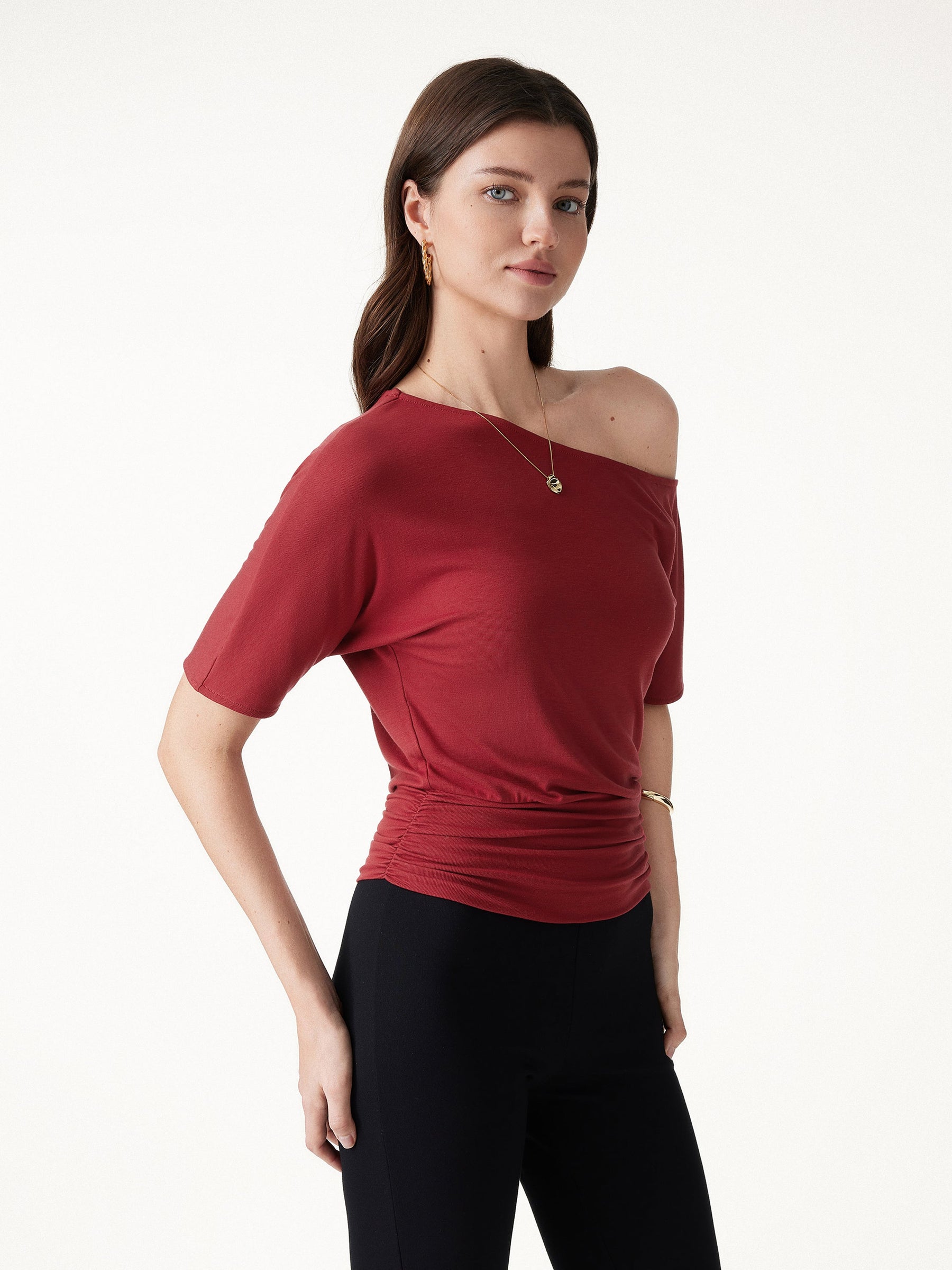 Relaxed Short Sleeve Ruched Top