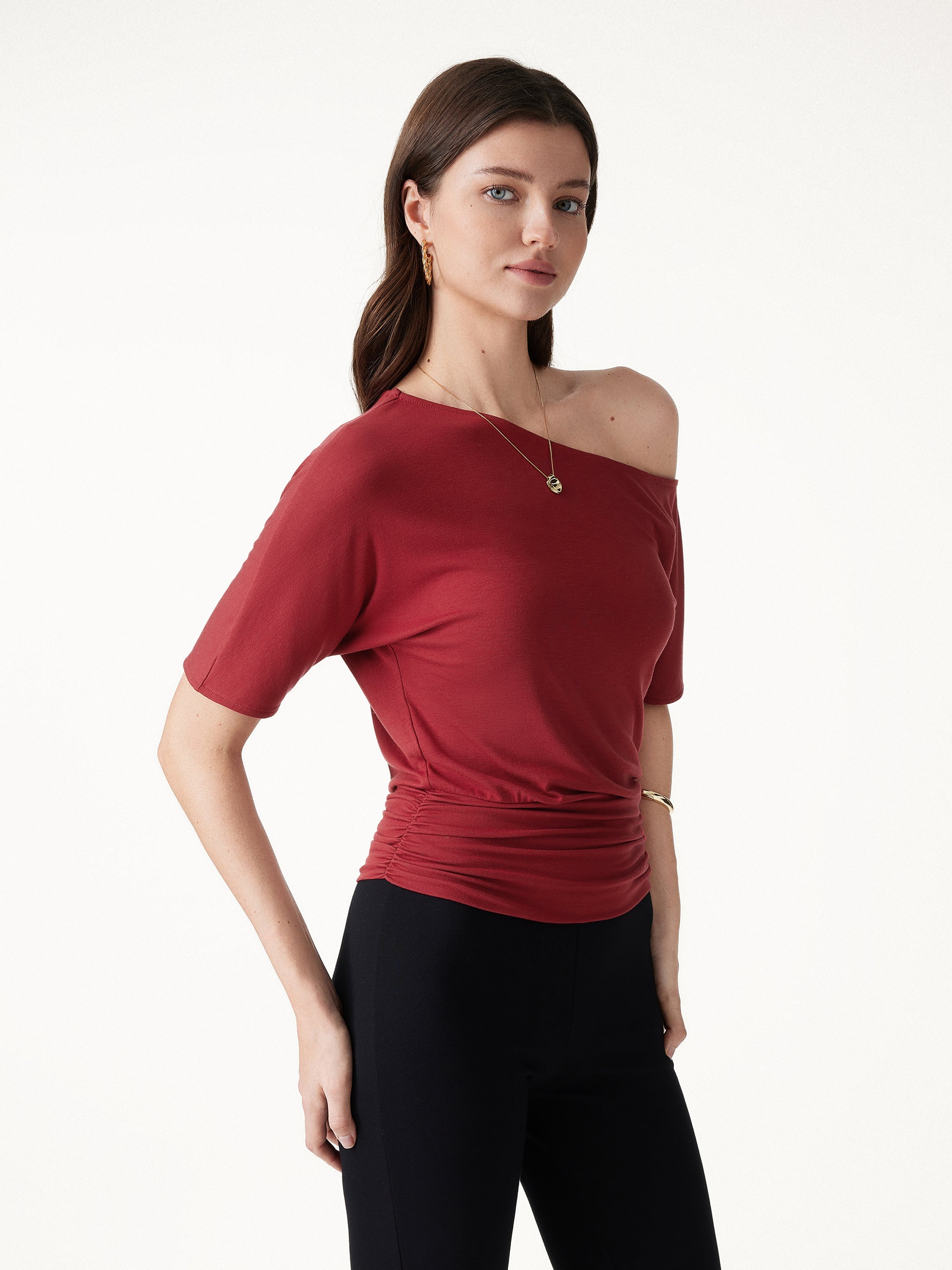 Relaxed Short Sleeve Ruched Top