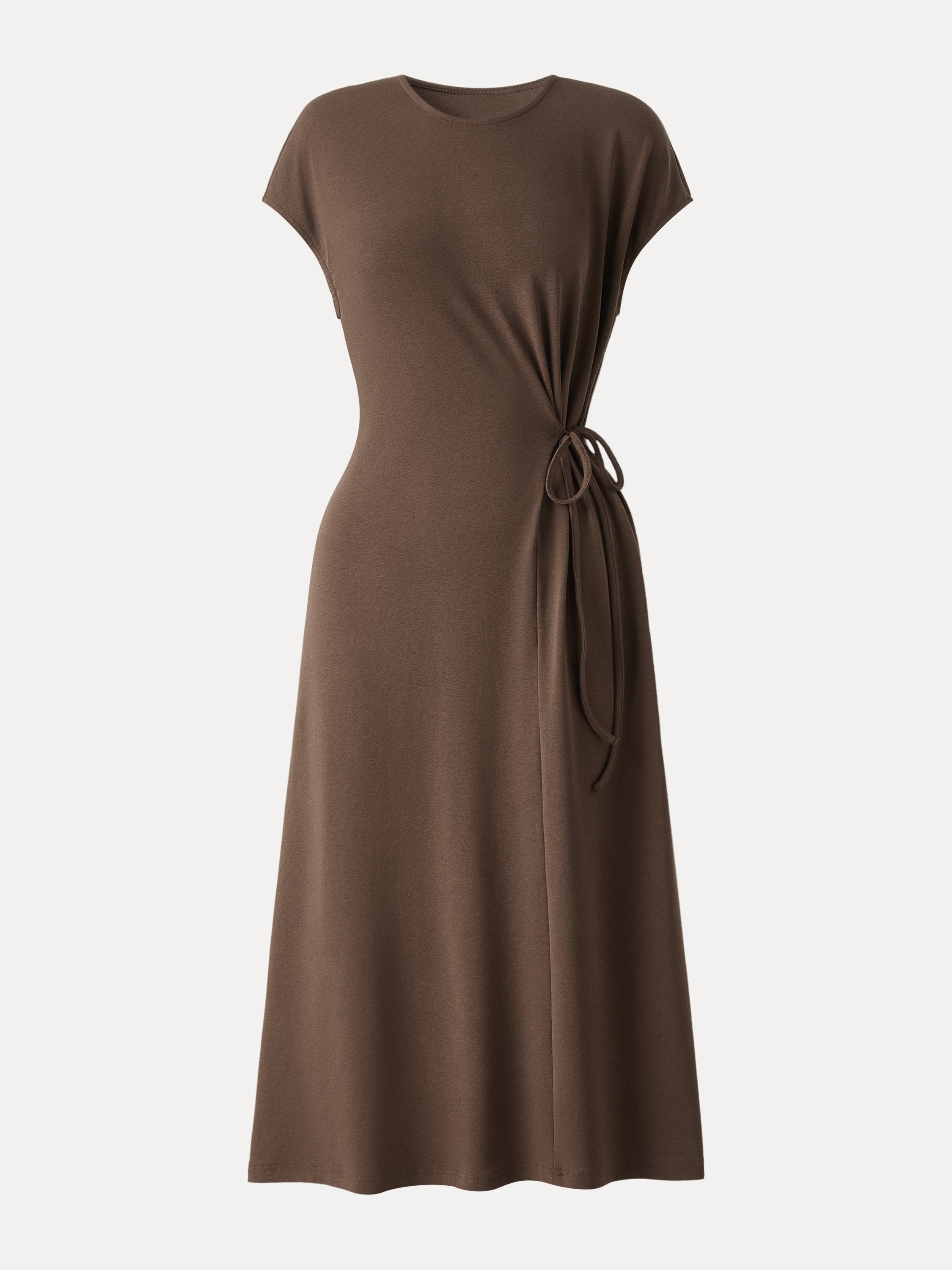 Cotton Lyocell Easy Airy Midi Dress with Self-Tie