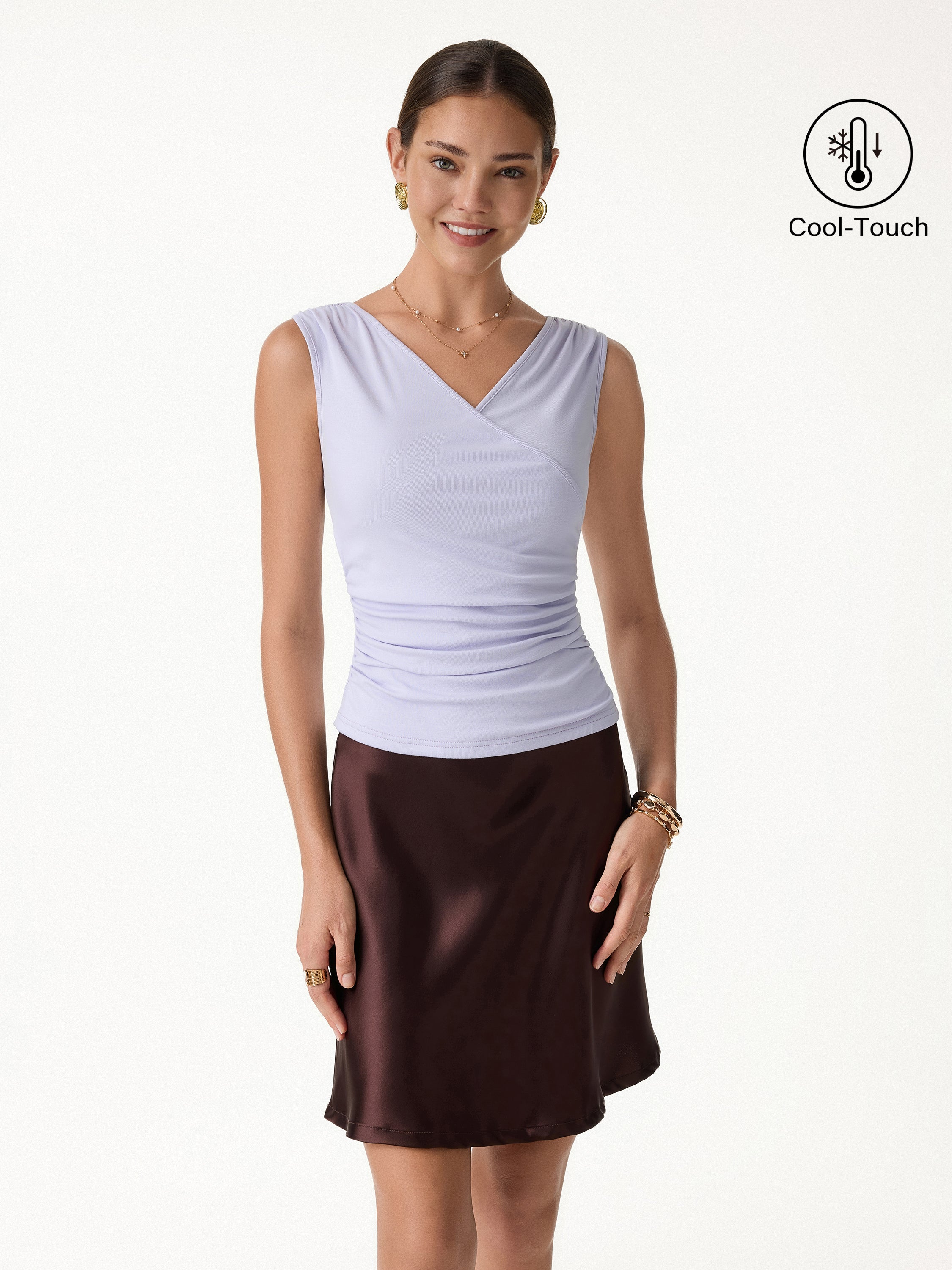 CoolTouch Surplice Neck Gathered Waist Top