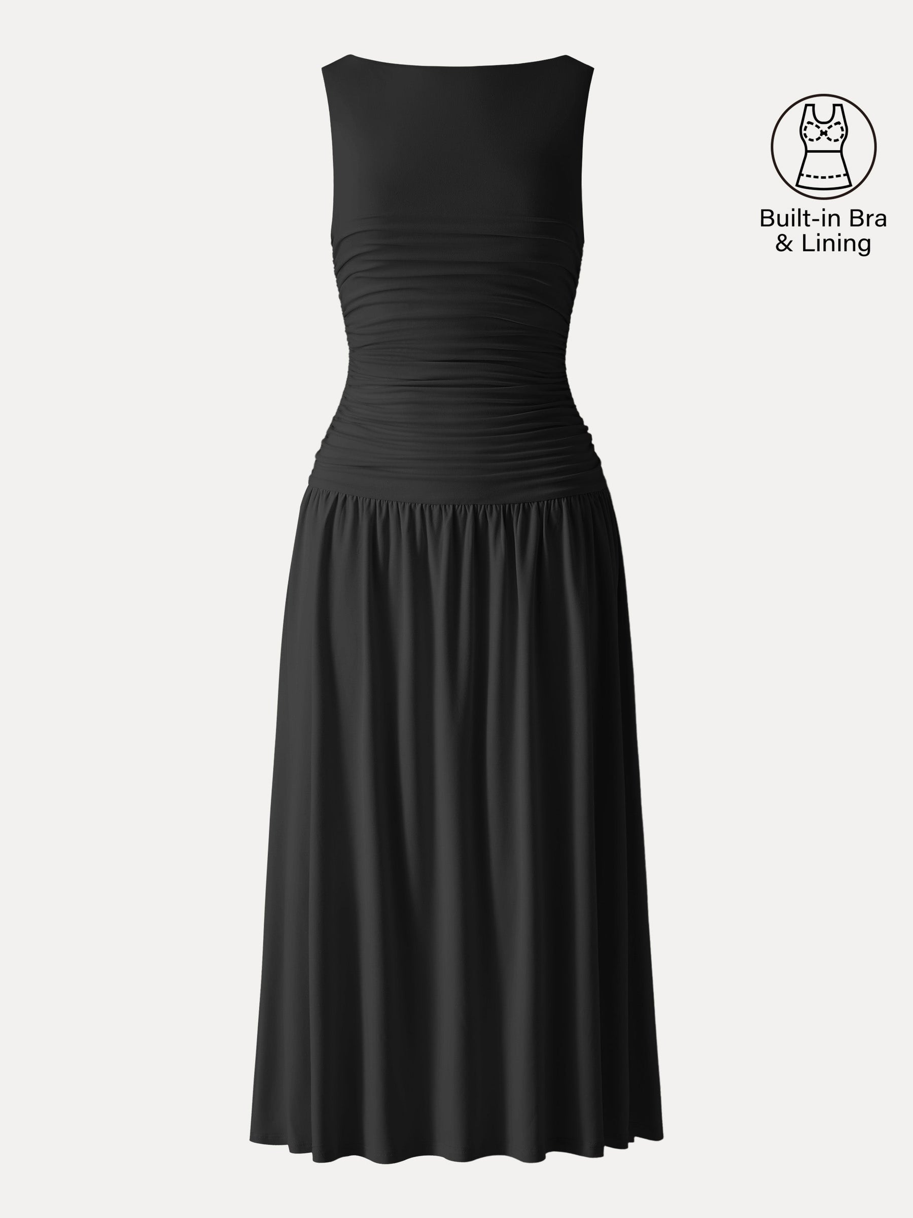 SkinKiss Cooling Boatneck Ruched Midi Bra Dress