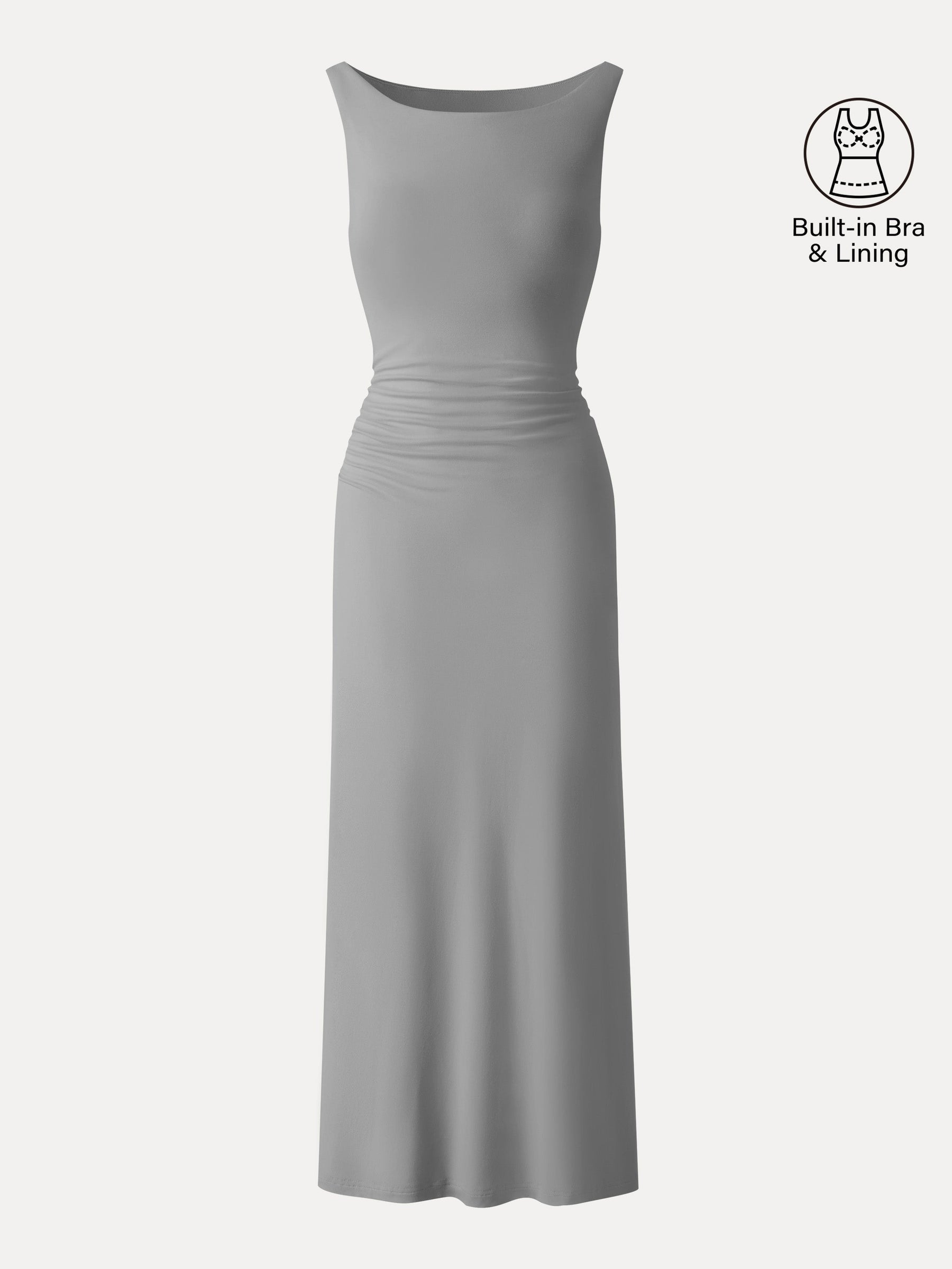 Matte Smooth Boatneck Ruched Midi Bra Dress