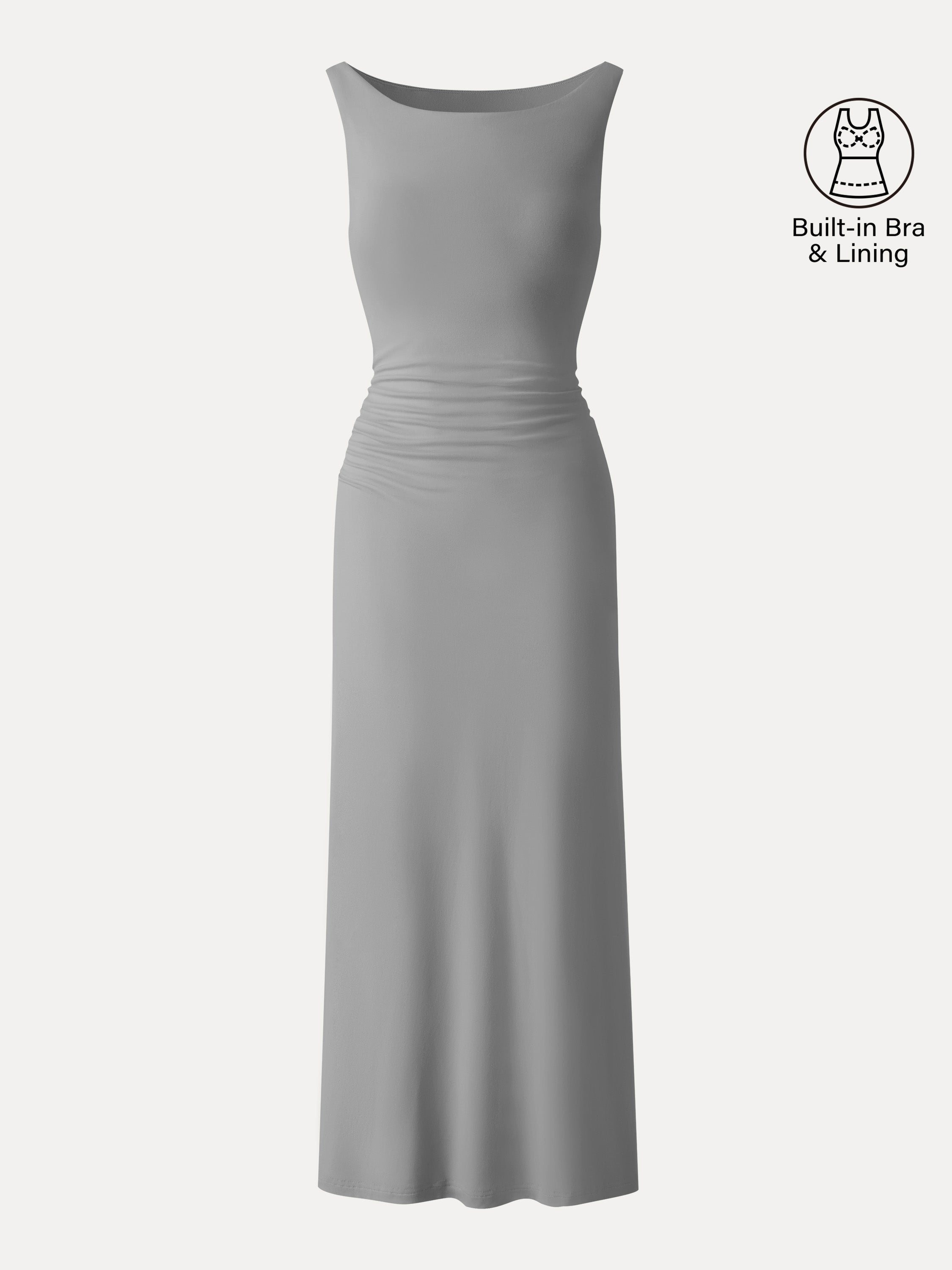 Matte Smooth Boatneck Ruched Midi Bra Dress