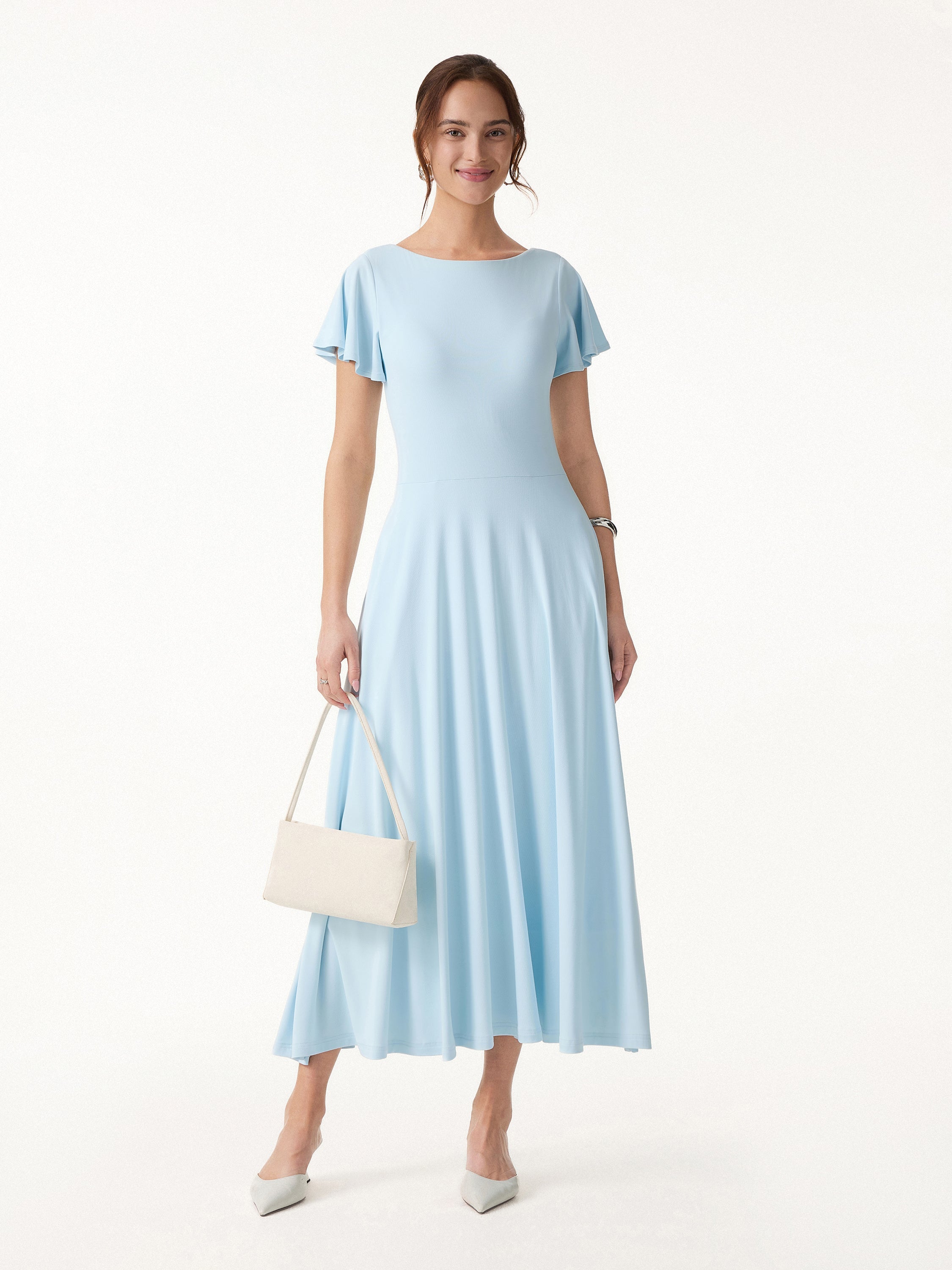 SkinKiss Boatneck Fit-and-Flare Maxi Travel Bra Dress with Pockets