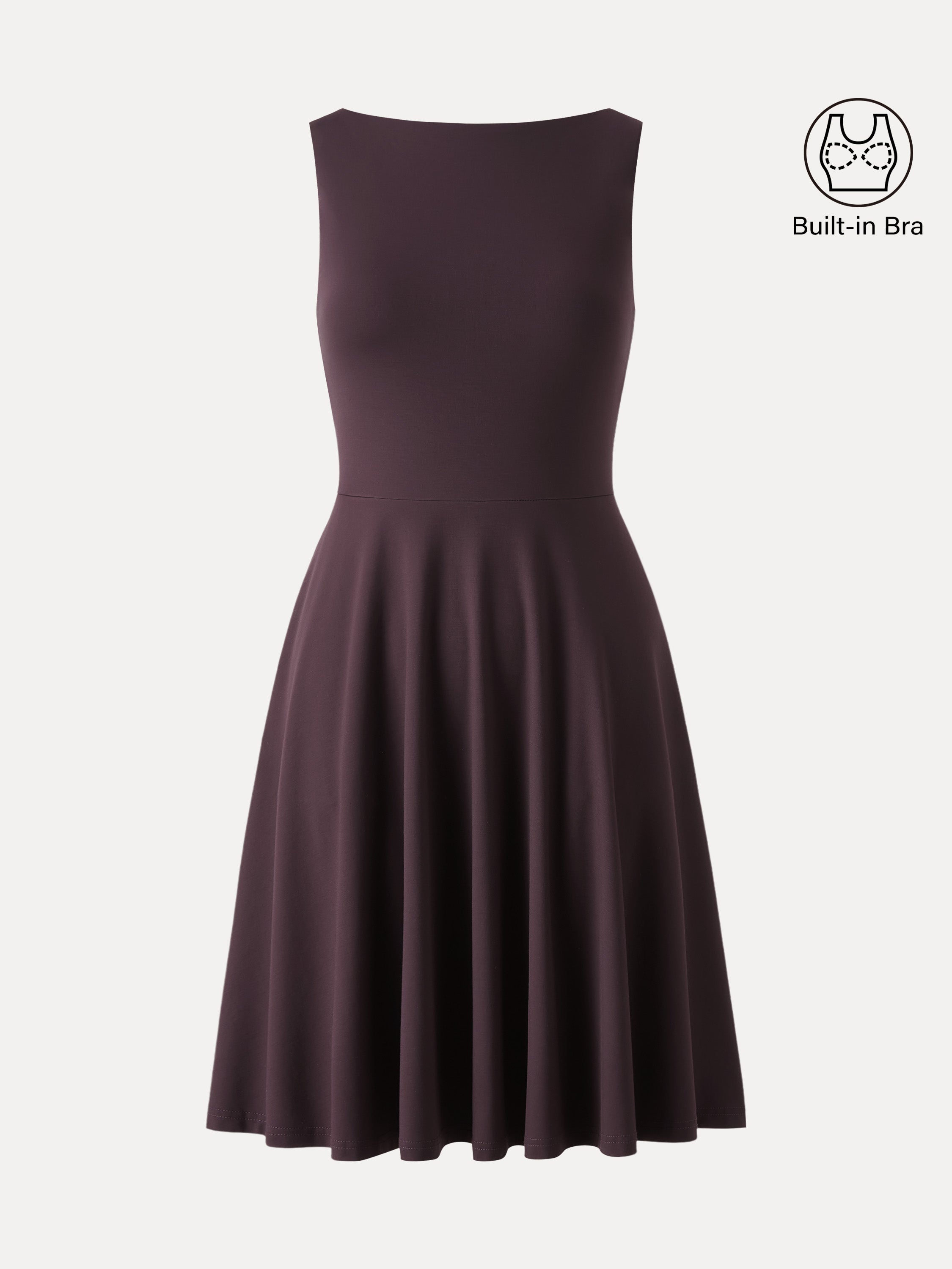 Stretchy Boatneck Fit-and-Flare Mini Bra Dress with Pockets