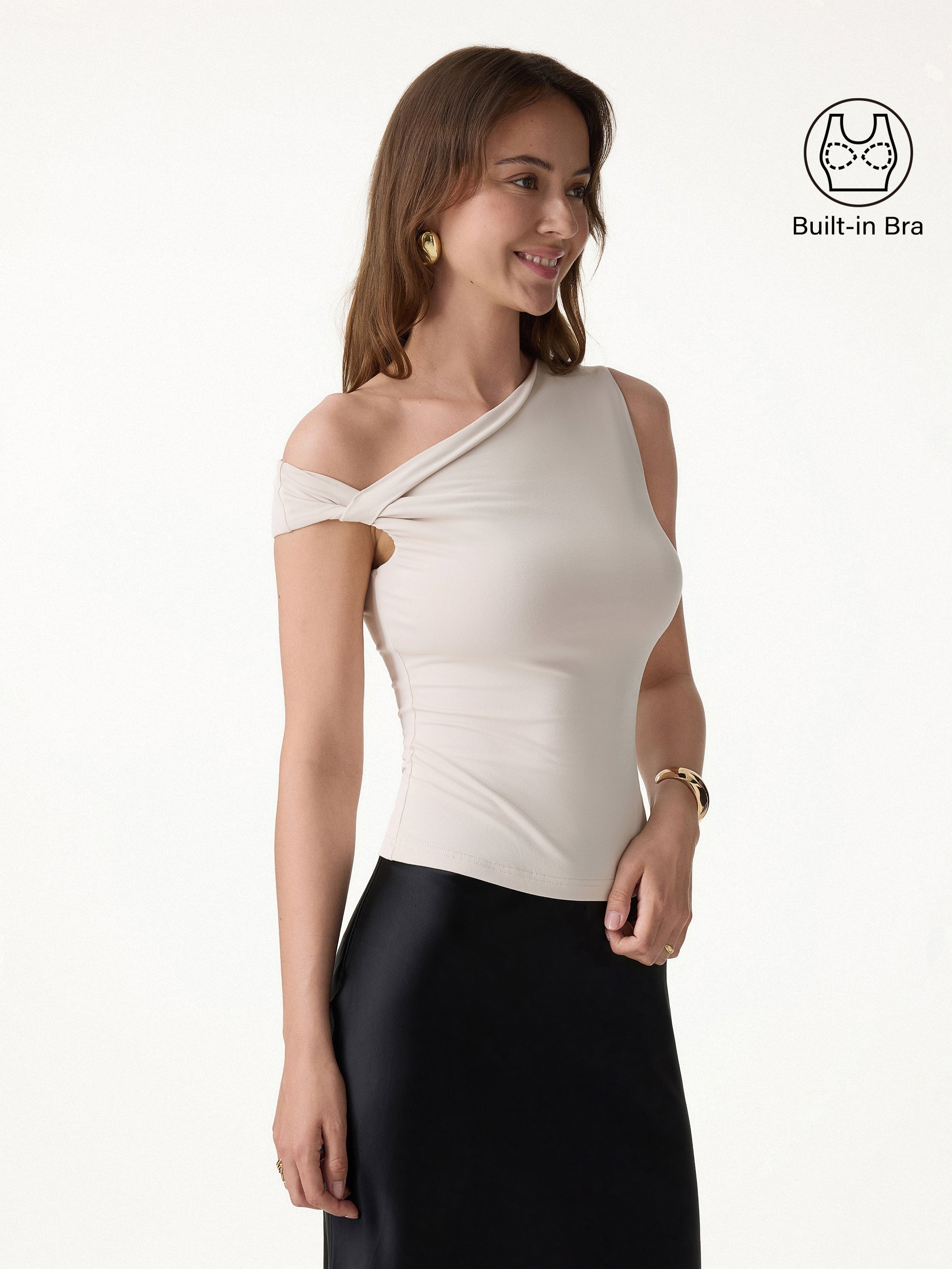 SkinKiss Asymmetrical Shoulder Bra Top