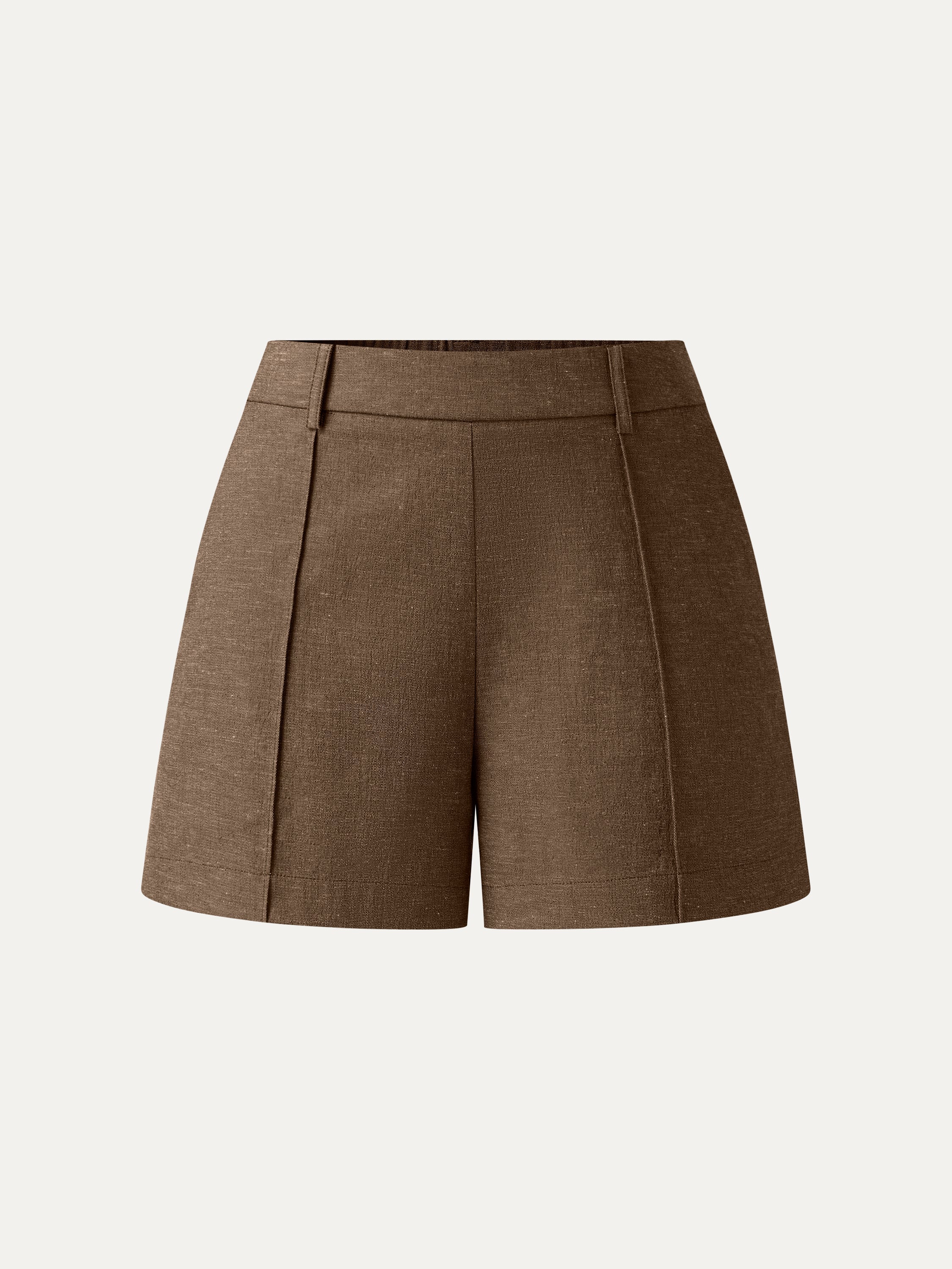 Linen-Like Mid Rise Pintuck Shorts with Pockets
