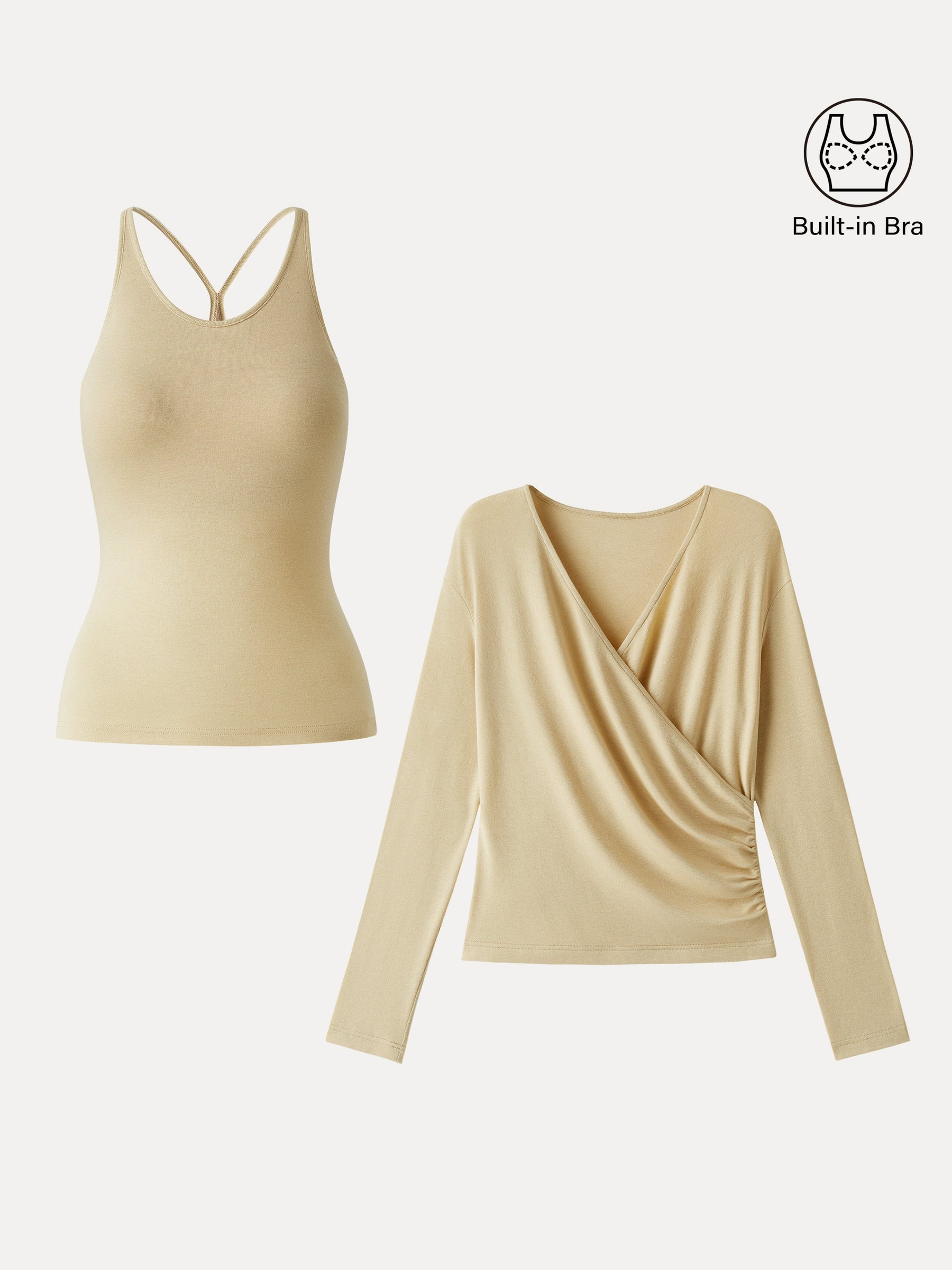 Two-Piece Set Cami with Surplice Ruched Top