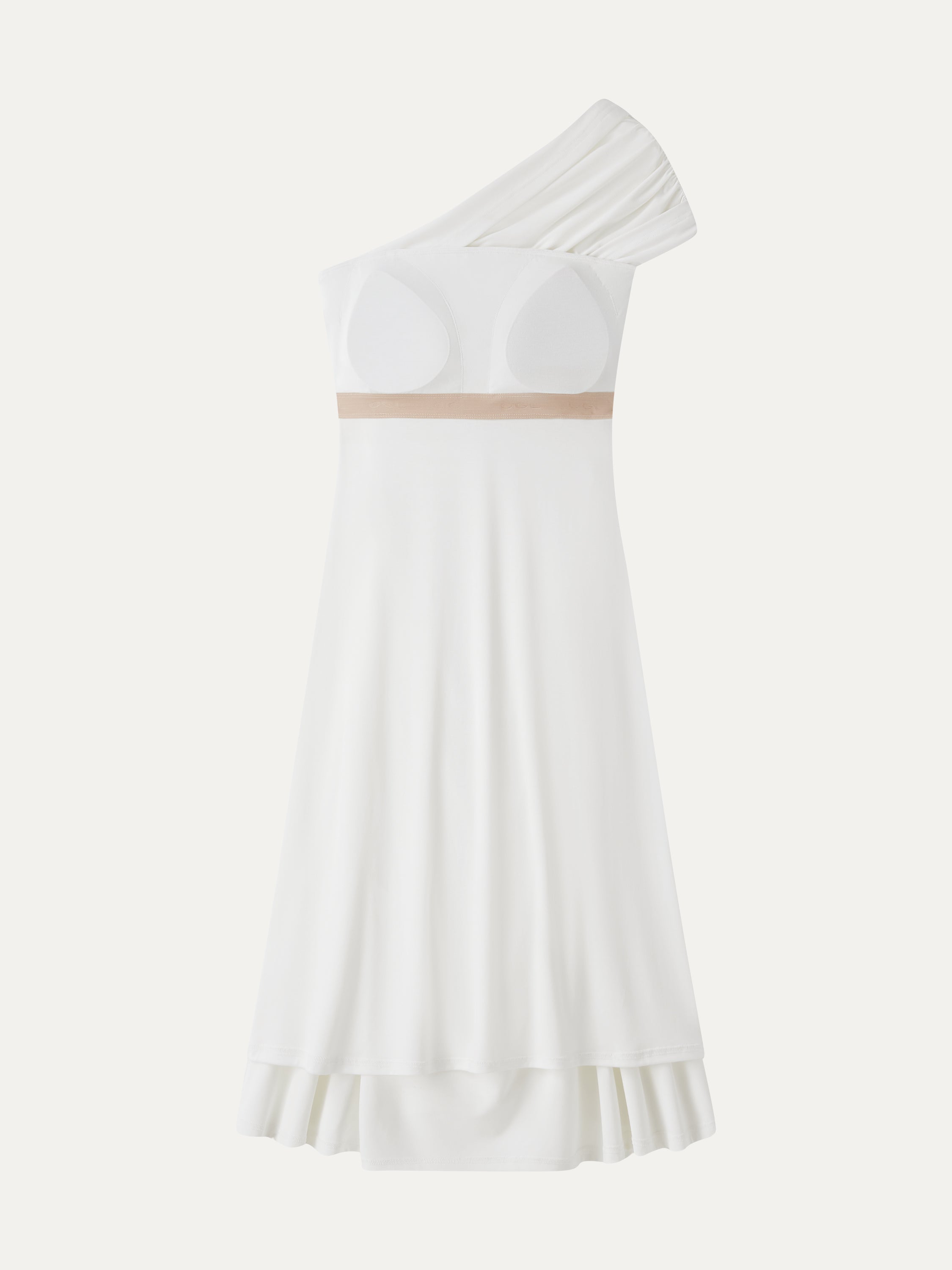 Not-See-Thru One Shoulder Gathered Midi Bra Dress