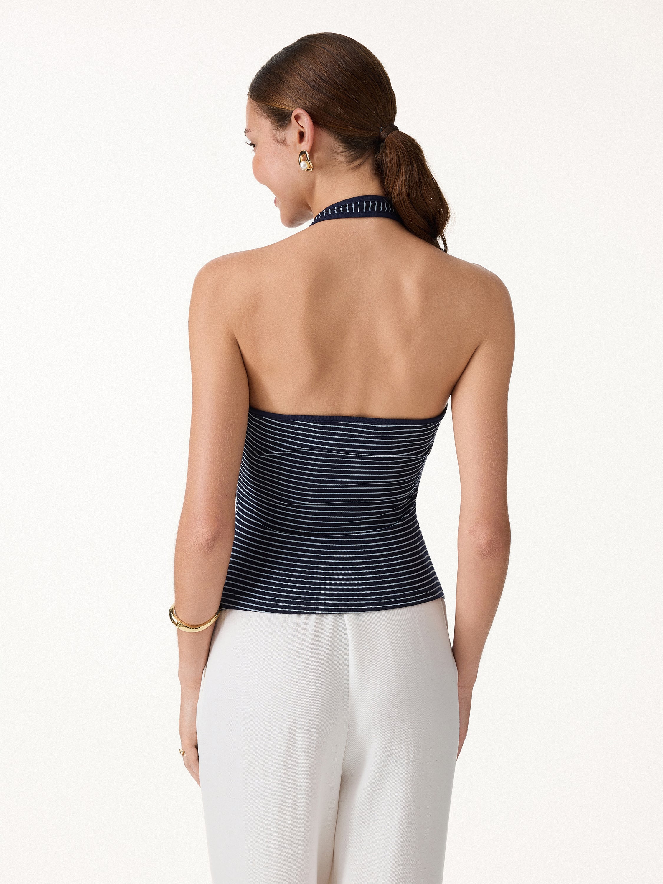 Striped Halter Neck Tank Top