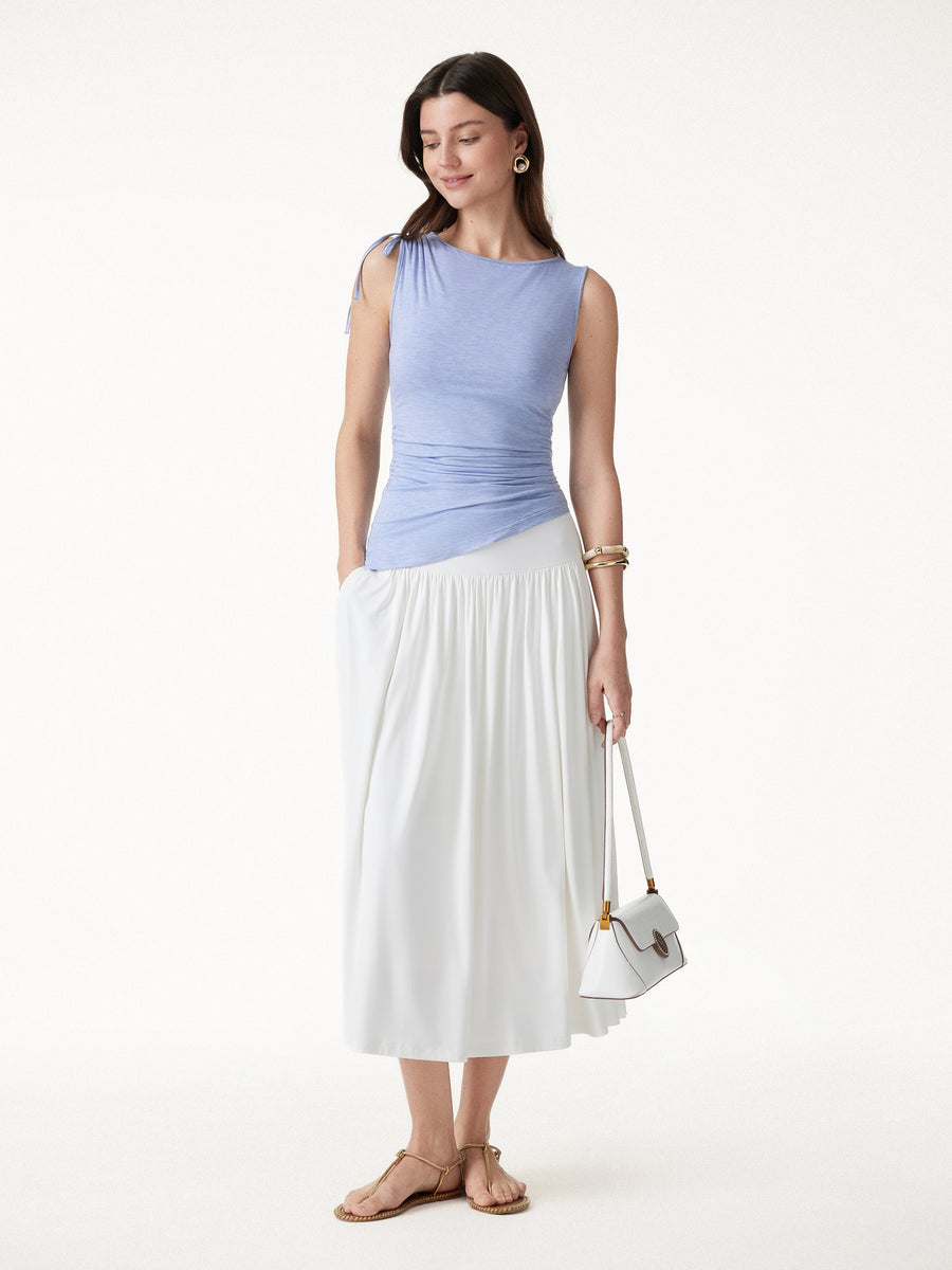 Bamboo Heathered Boatneck Ruched Bra Top