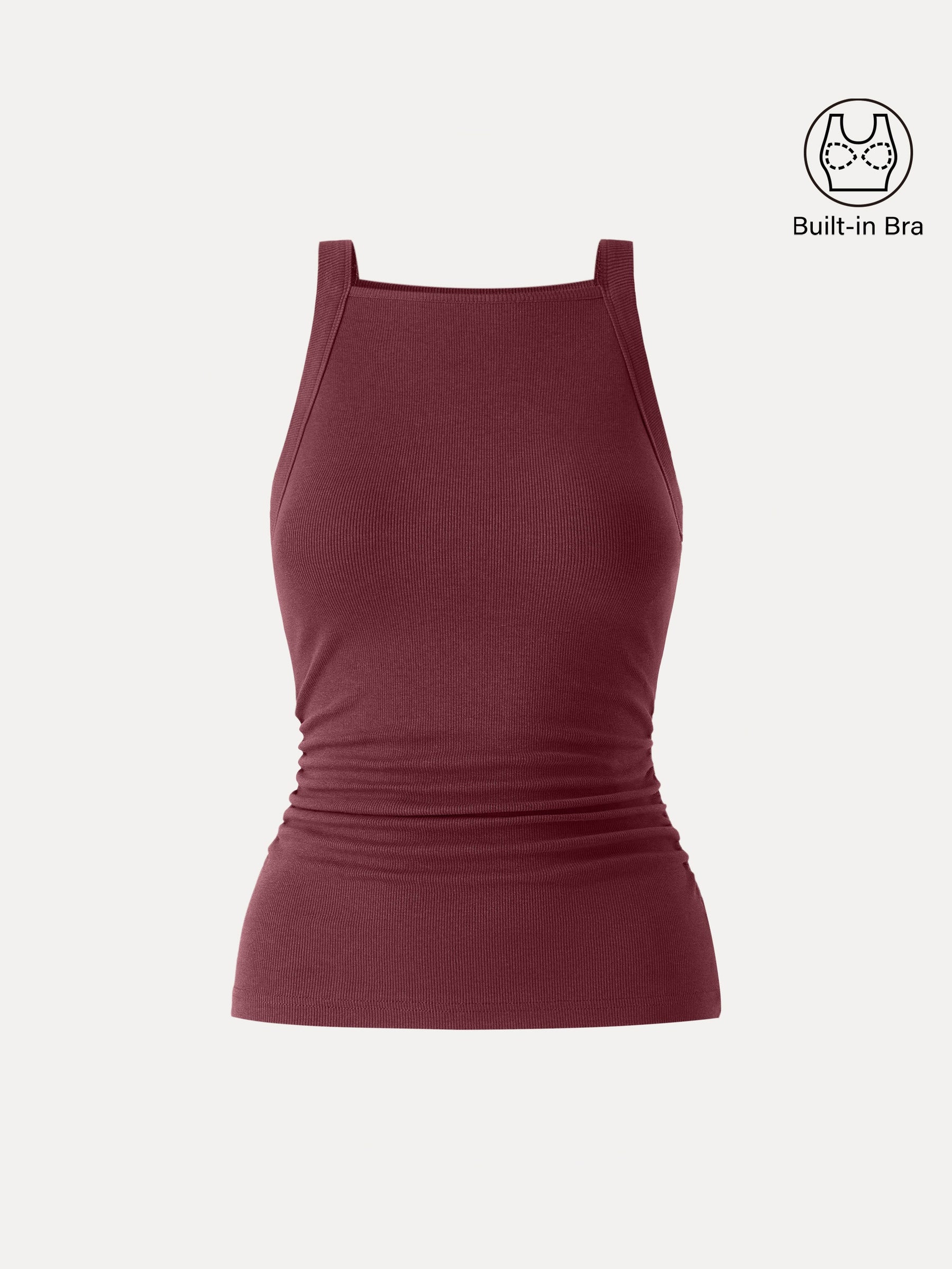 Plantive Chic Square Neck Ruched Rib Bra Tank