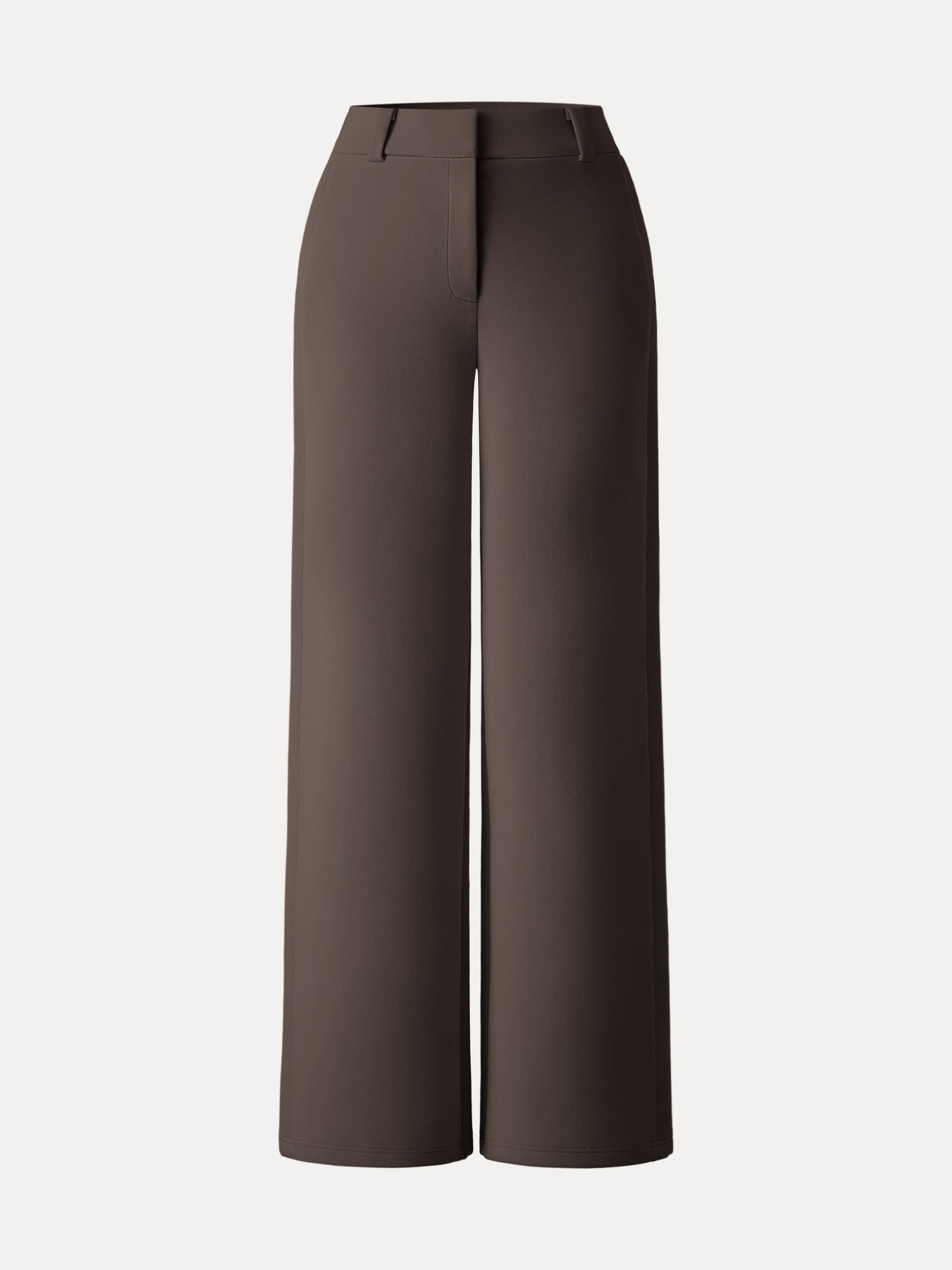 Stretchy Mid Rise Fly-Front Wide Leg Trouser