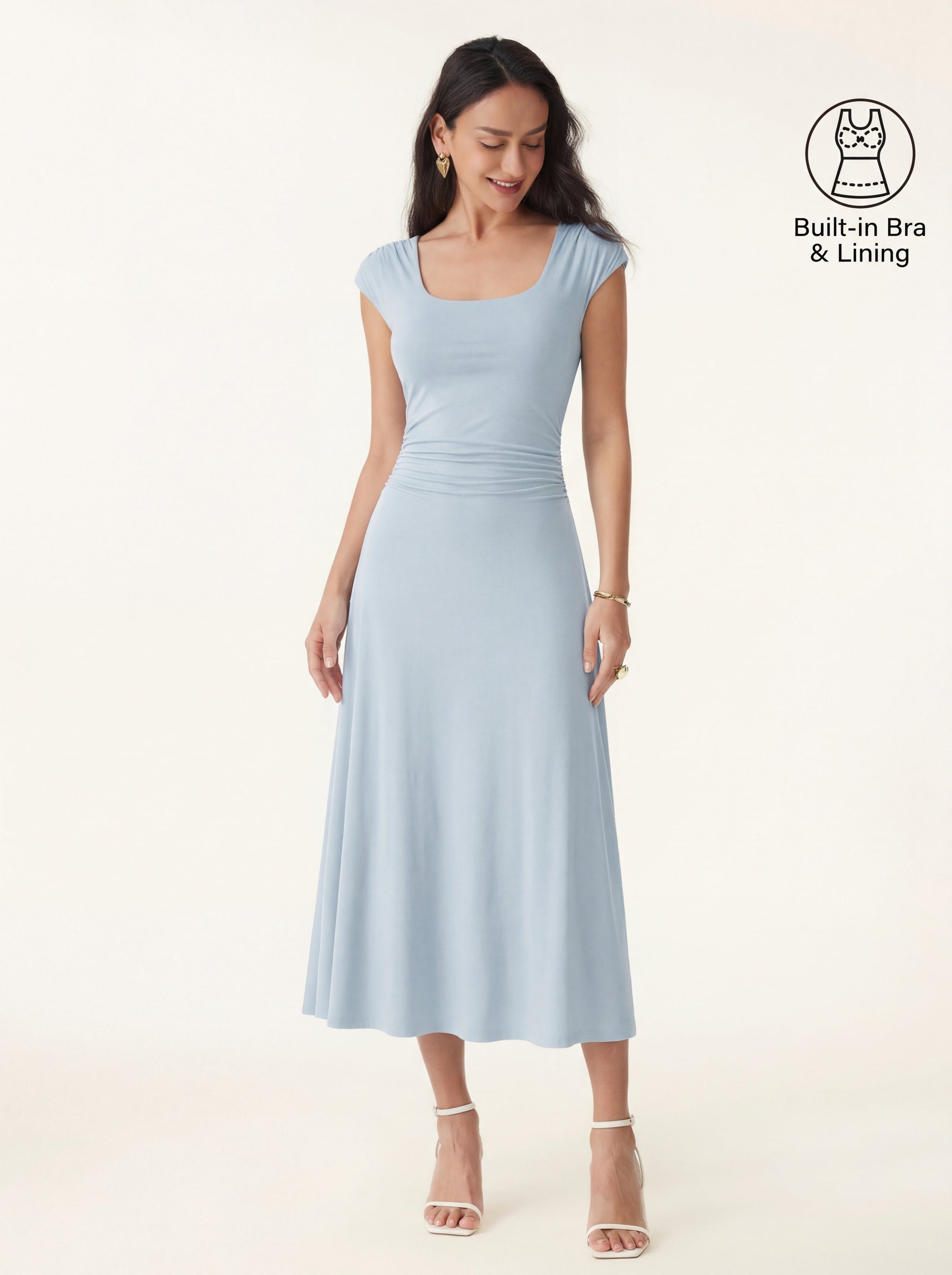 SkinKiss Cooling Square Neck Ruched Midi Bra Dress