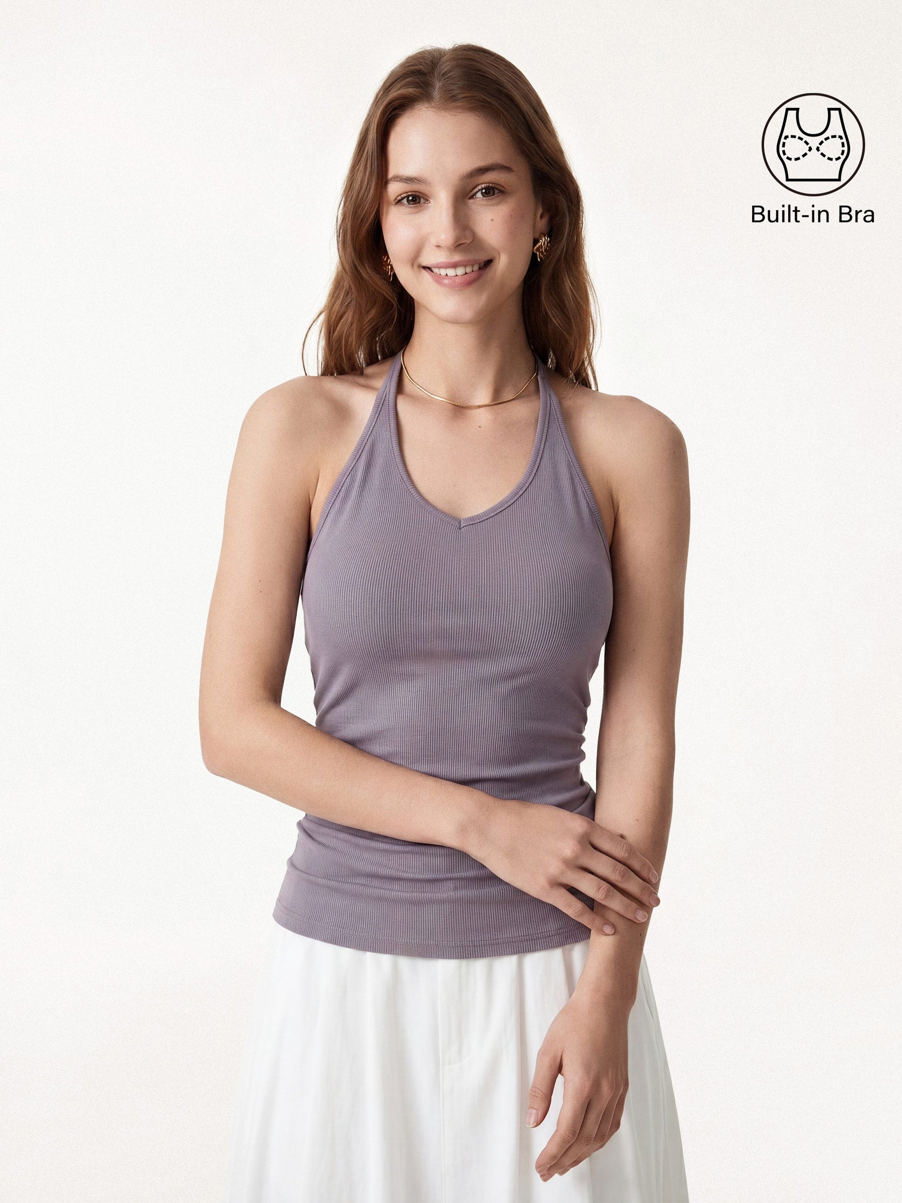 Modal Halter Neck Open Back Ruched Bra Top