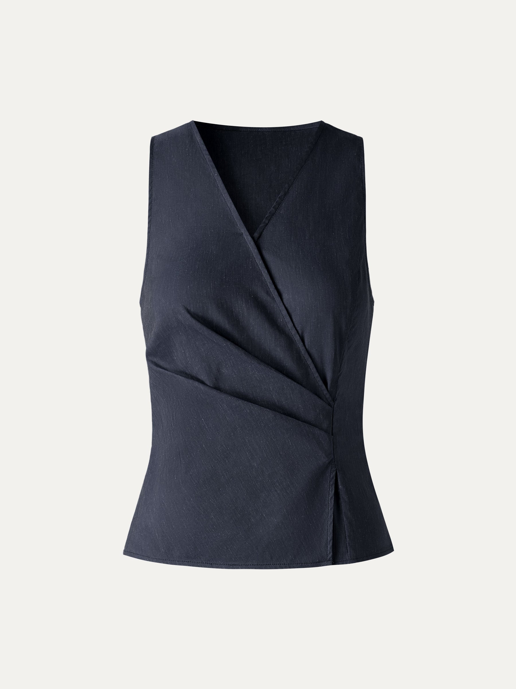 Linen Blend Surplice Top with Side Twist