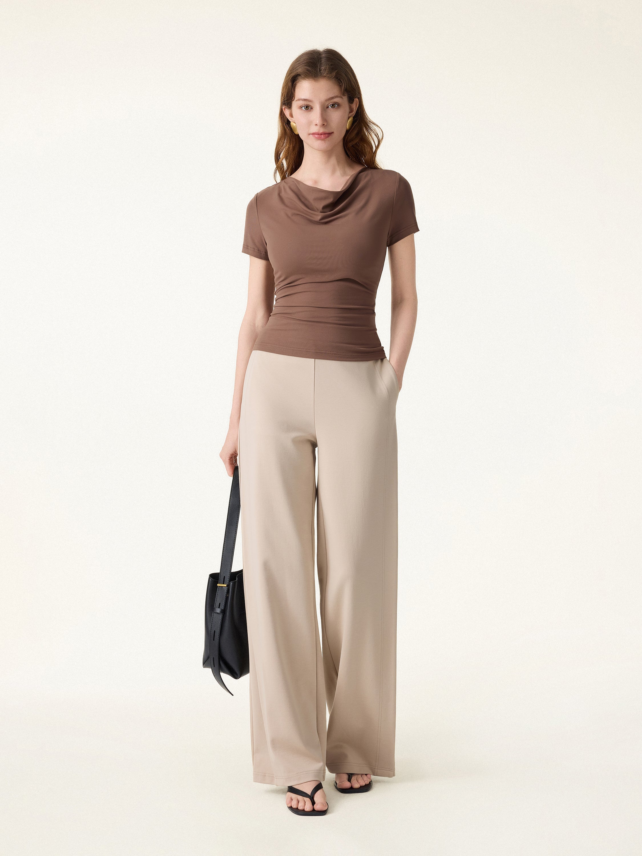 Drapey Mid Rise Wide Leg Pull-on Pant with Pockets