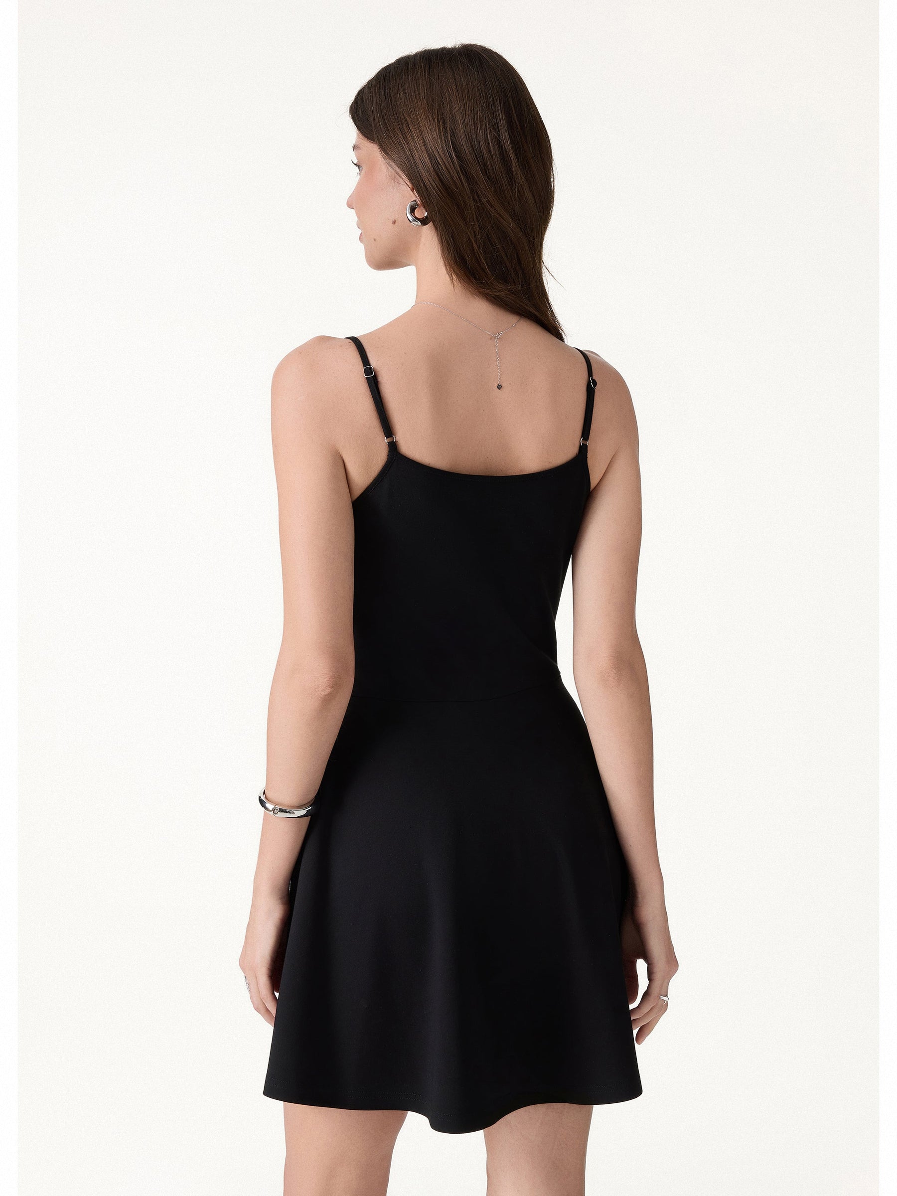 Stretch Ponte Square Neck Mini  A-Line Bra Dress with Pockets