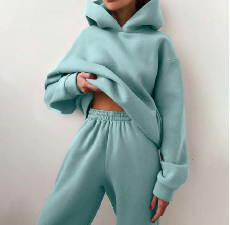Women's Corduroy Hooded Sweater Set - Casual Two-Piece Tracksuit