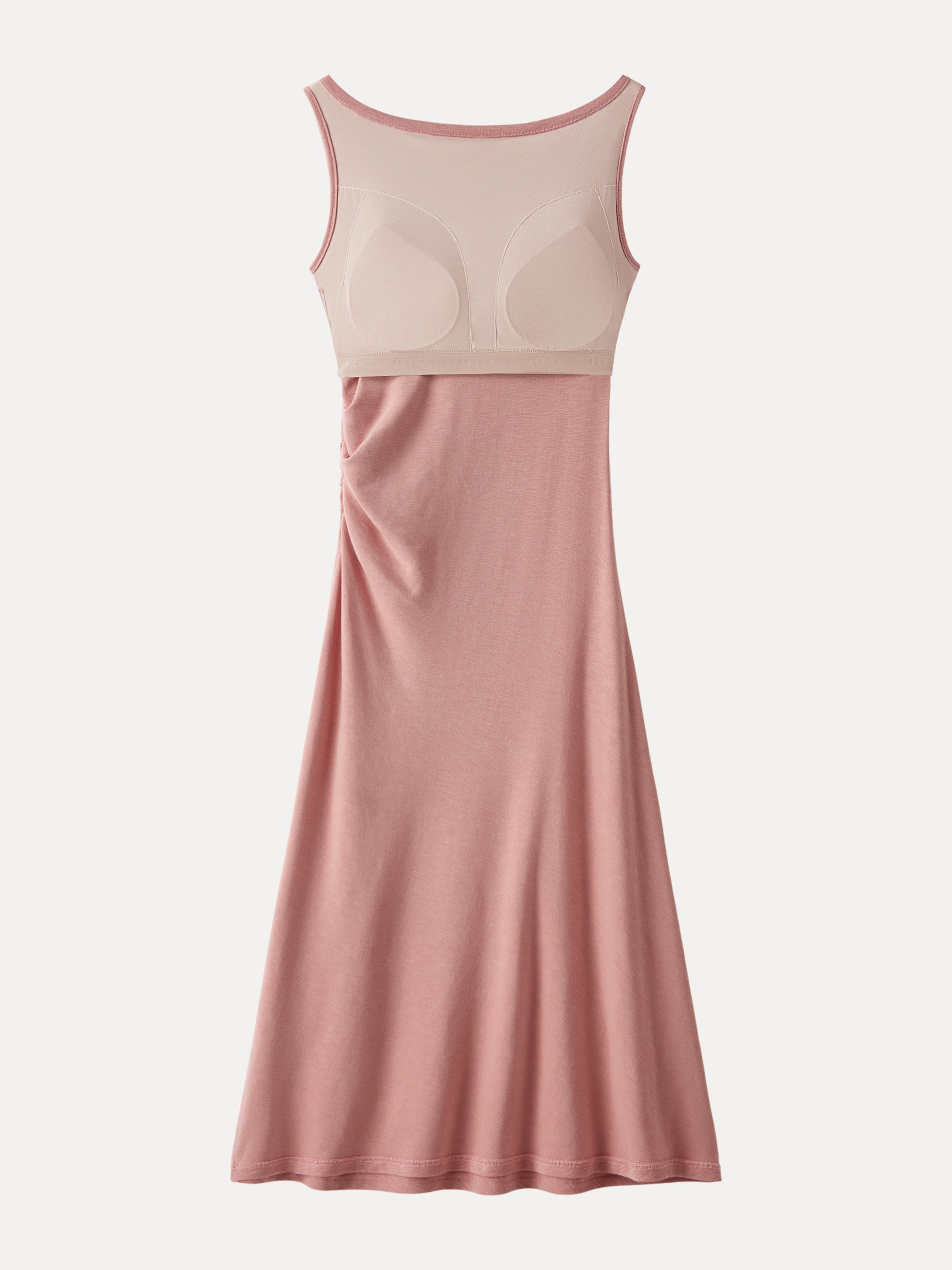 Elegant Boatneck Tucked Fit-and-Flare Midi Bra Dress