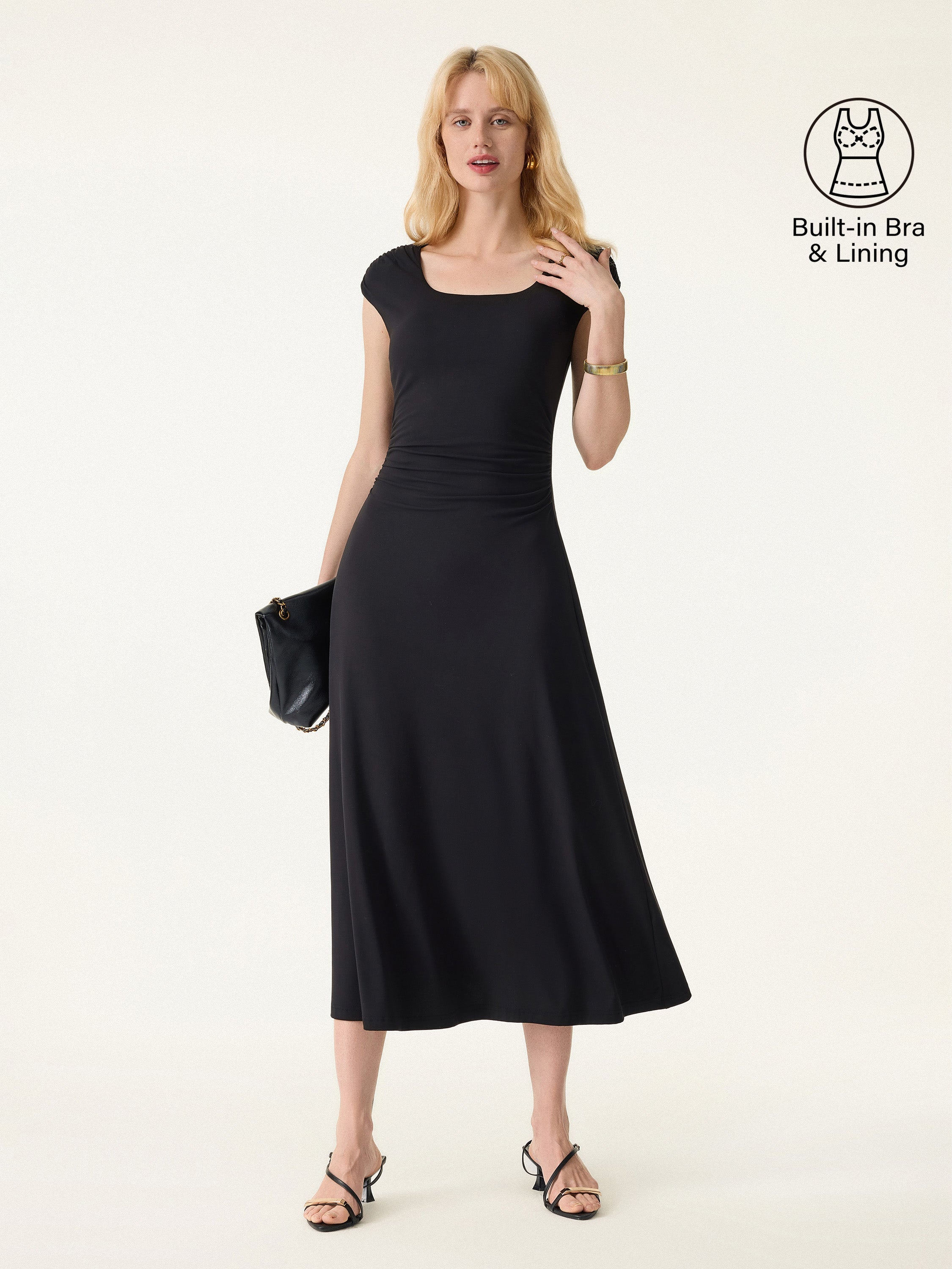 SkinKiss Cooling Square Neck Ruched Midi Bra Dress