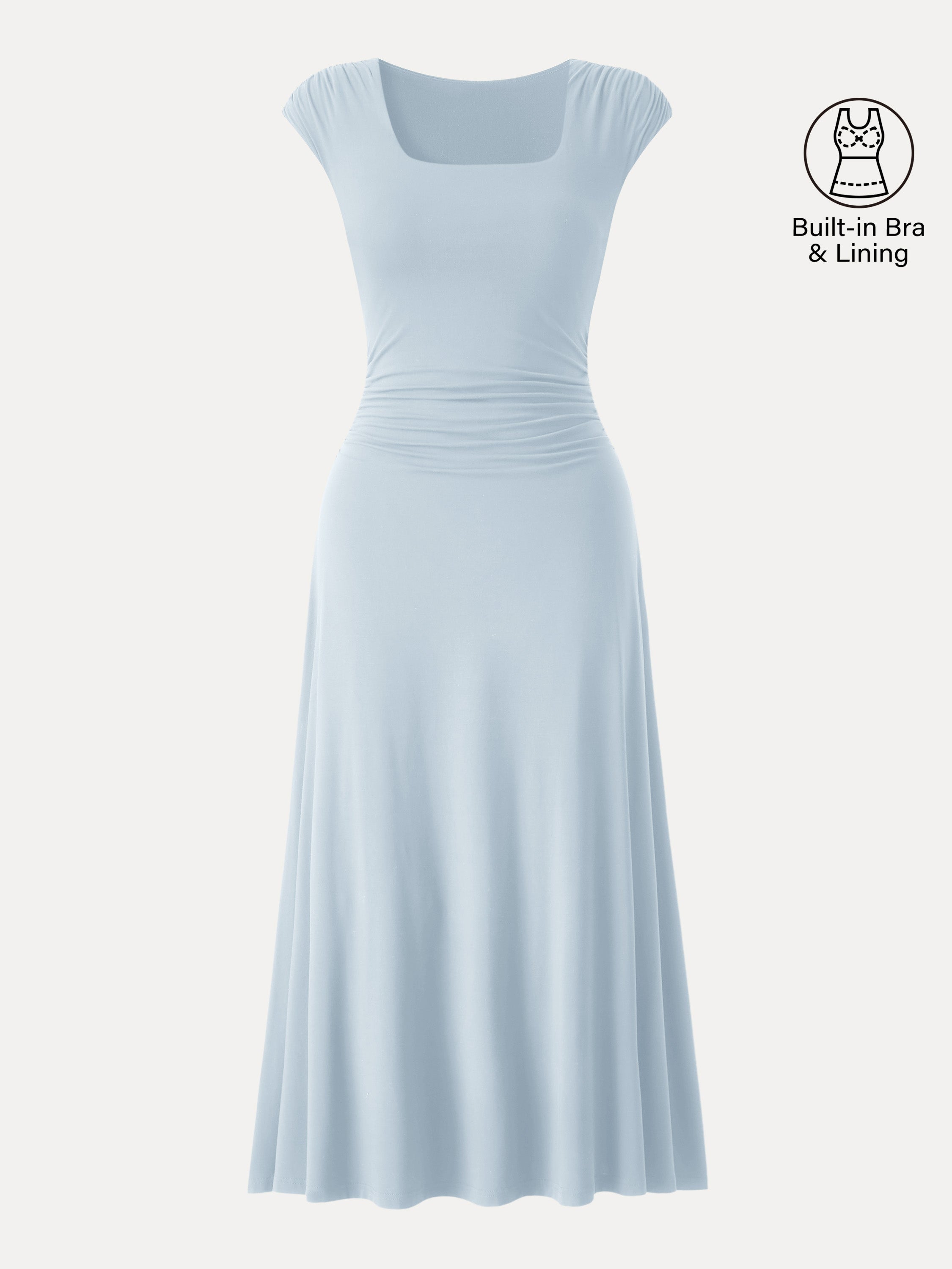 SkinKiss Cooling Square Neck Ruched Midi Bra Dress