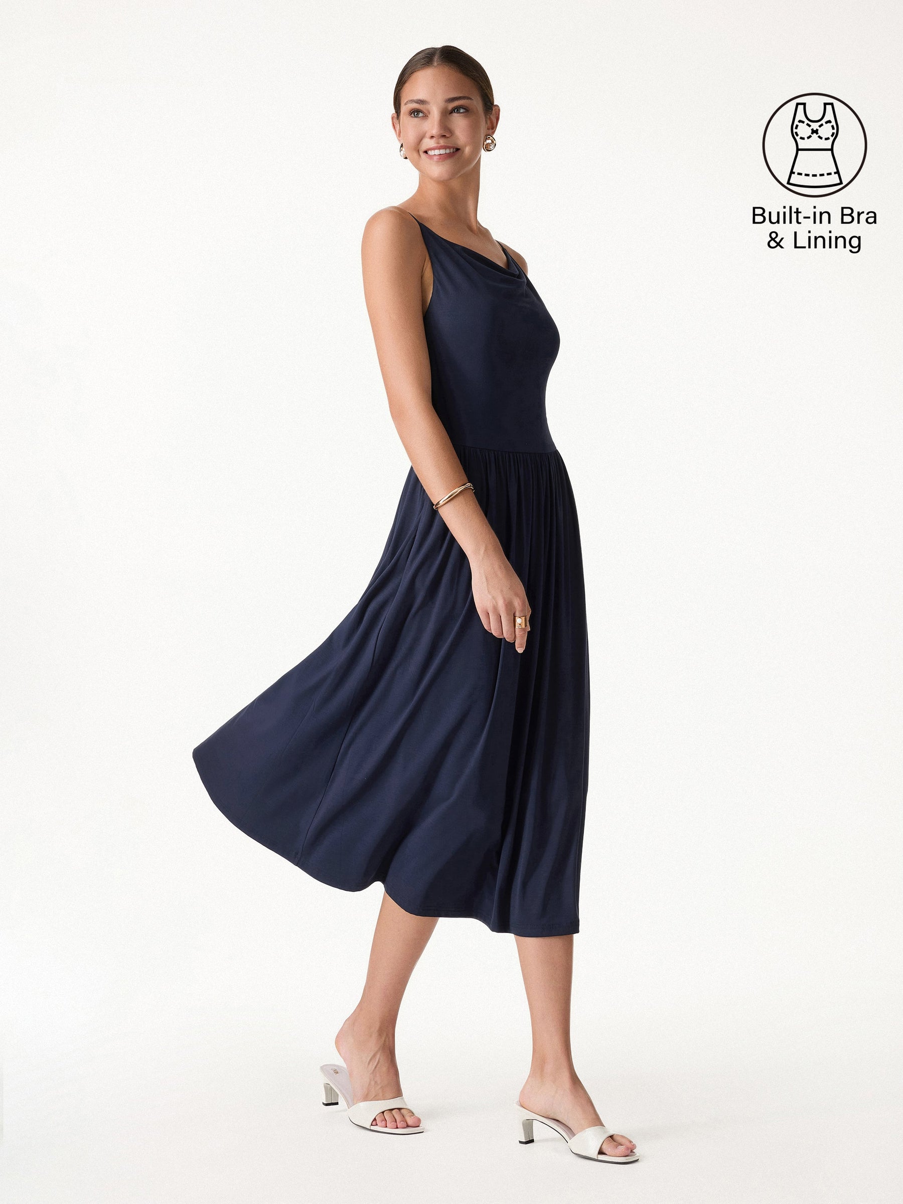 SkinKiss Cowl Neck Open-Back Midi Bra Dress