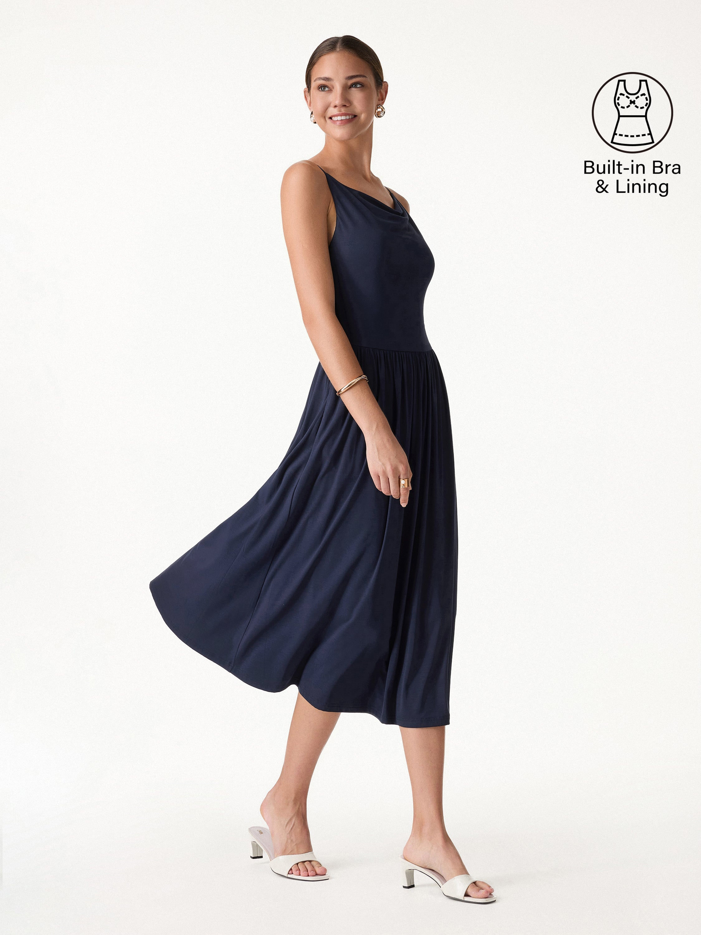 SkinKiss Cowl Neck Open-Back Midi Bra Dress
