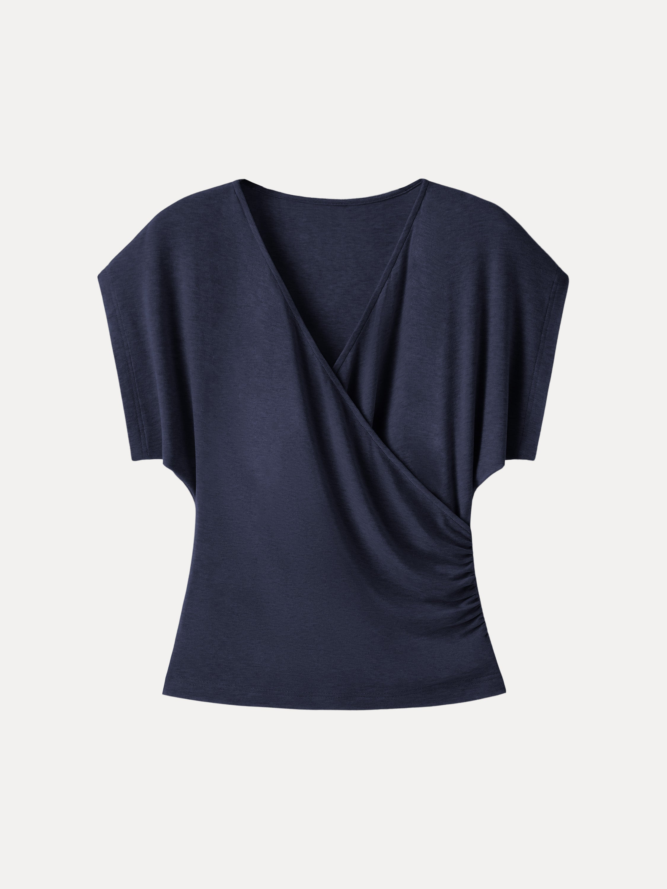 Summer Lyocell Wool Suprlice Ruched Short Sleeve Top