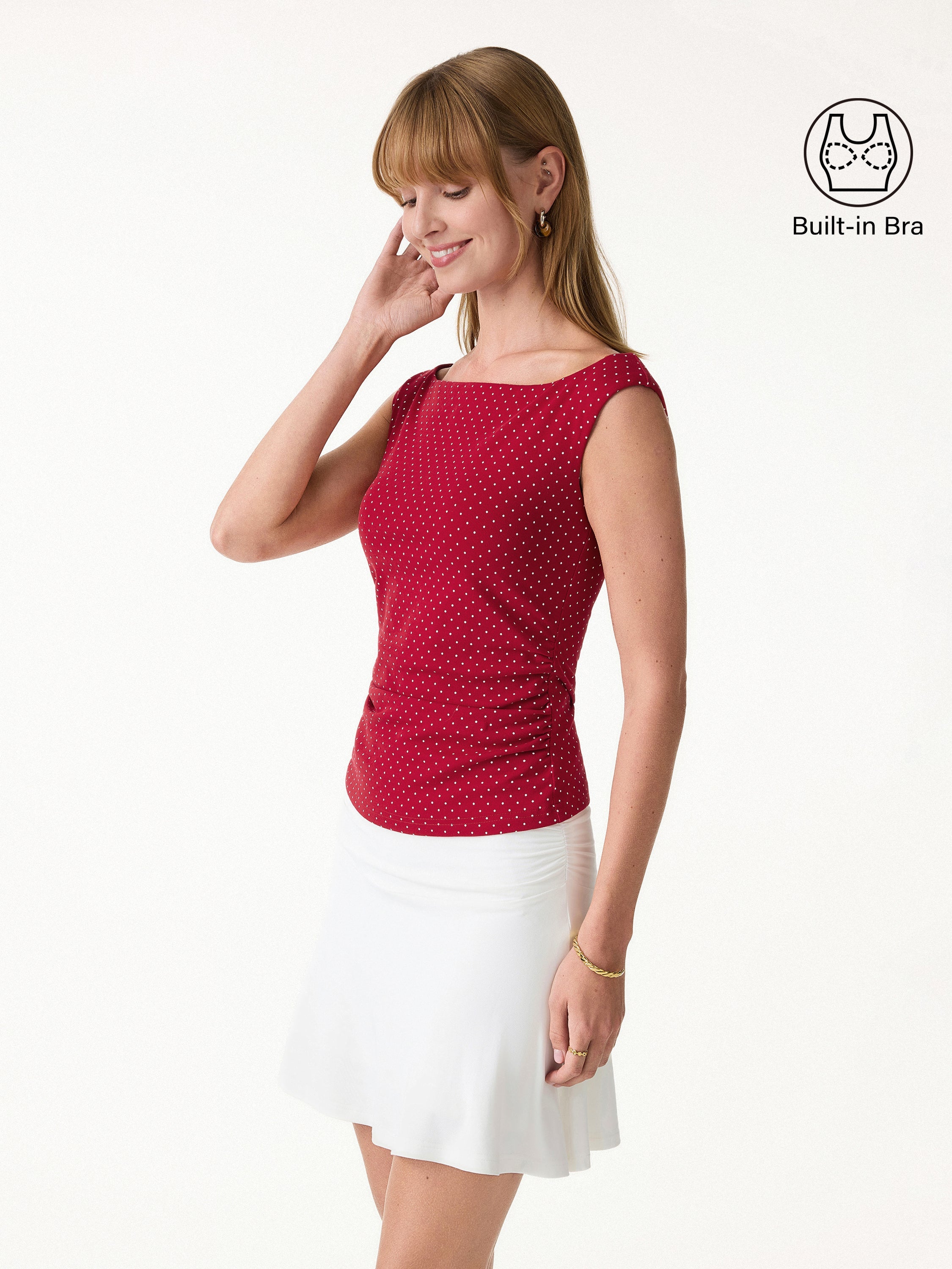 Stretch Cotton Polka Dot Boatneck Ruched Bra Top Limited Edition