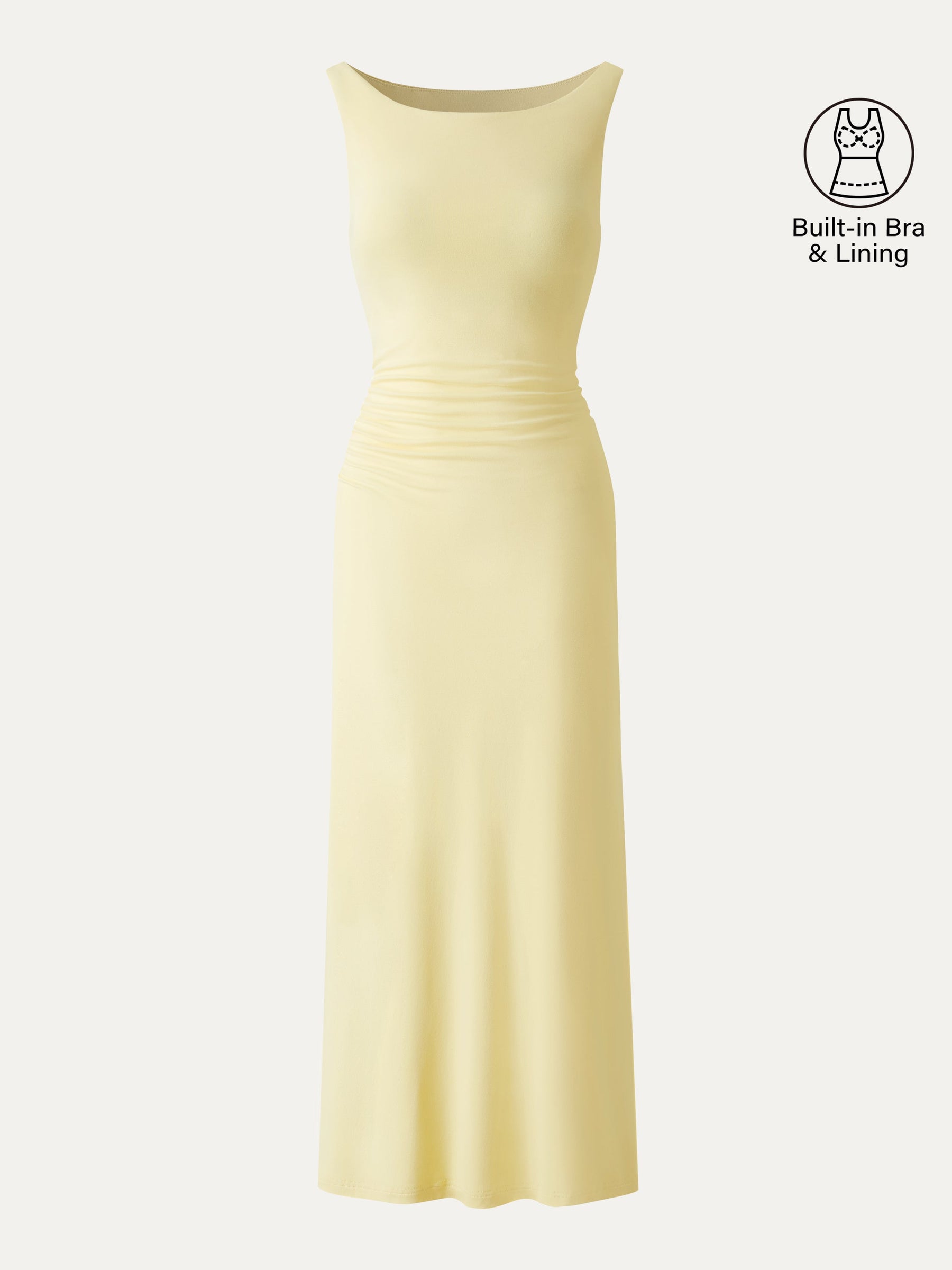 Matte Smooth Boatneck Ruched Midi Bra Dress